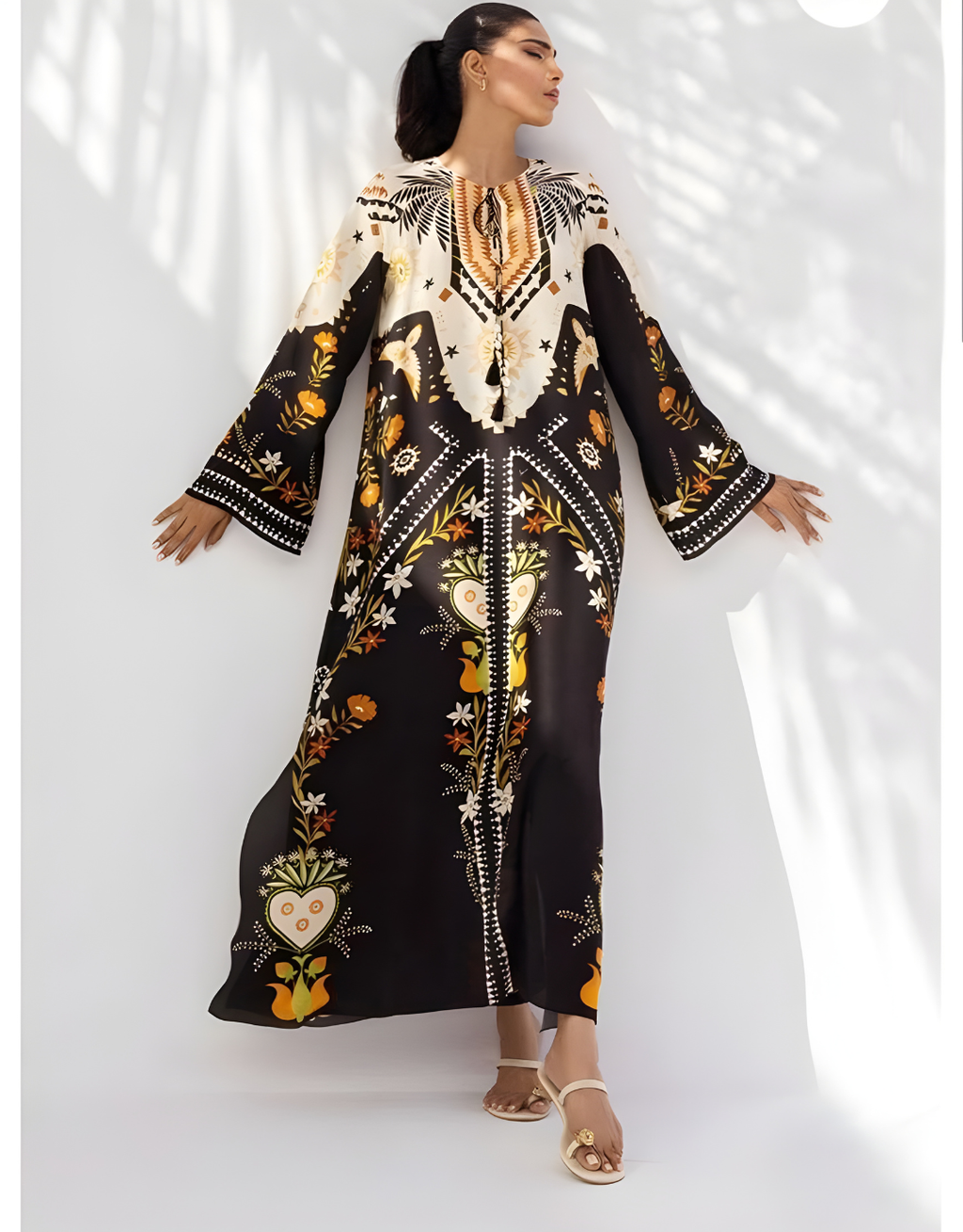 Black & Ivory Printed Cotton Rayon Long Gown for Women | Monopoly Design Daily Wear One-Piece