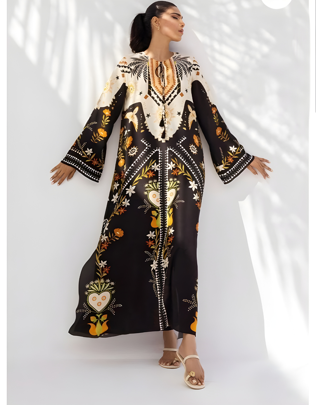 Black & Ivory Printed Cotton Rayon Long Gown for Women | Monopoly Design Daily Wear One-Piece