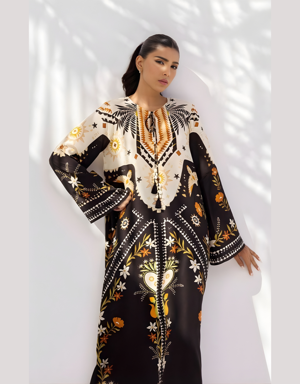 Black & Ivory Printed Cotton Rayon Long Gown for Women | Monopoly Design Daily Wear One-Piece