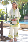 Ivory Green Botanical Print Cambric Linen 2-Piece Co-Ord Set with Boutique Stitching