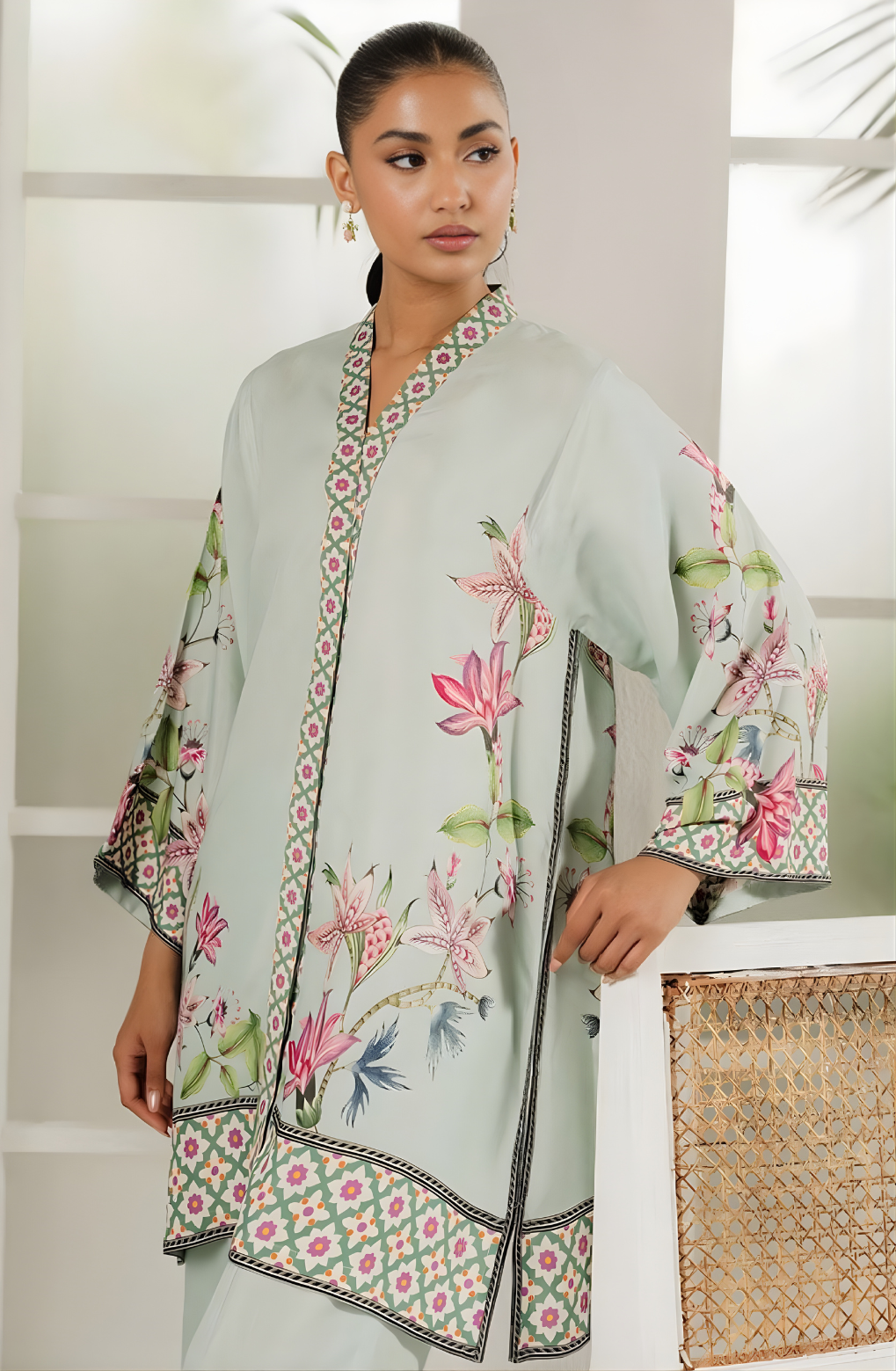 Luxury Swiss Cotton Floral Co-Ord Set for Women | Boutique 2-Piece Kurti Pant Set