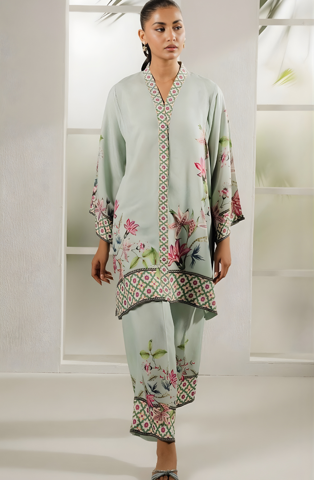 Luxury Swiss Cotton Floral Co-Ord Set for Women | Boutique 2-Piece Kurti Pant Set