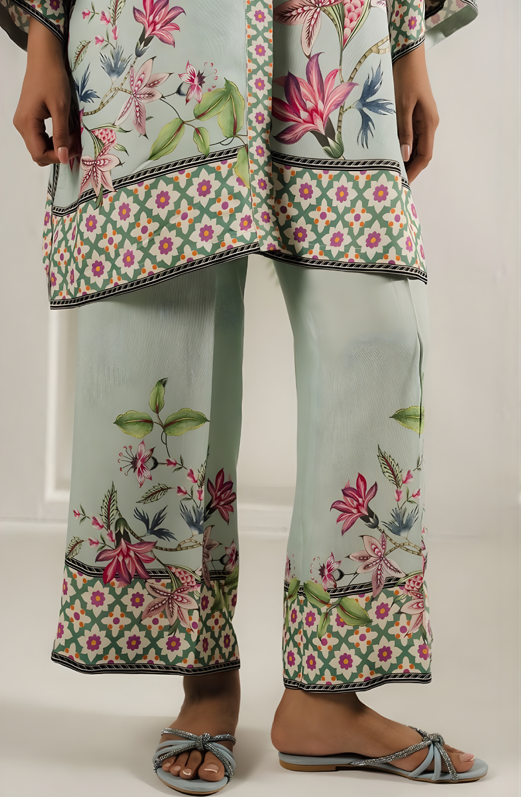 Luxury Swiss Cotton Floral Co-Ord Set for Women | Boutique 2-Piece Kurti Pant Set