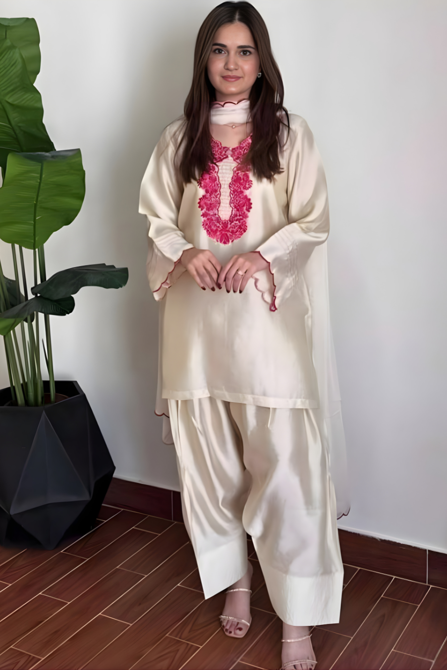 Baby Pink Cotton Blend 3-Piece Printed Kurta Pant Dupatta Set for Women