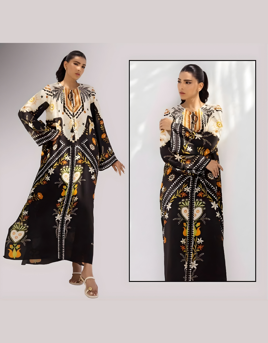 Black & Ivory Printed Cotton Rayon Long Gown for Women | Monopoly Design Daily Wear One-Piece