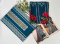 Navy Blue Floral Printed Unstitched Salwar Suit Set