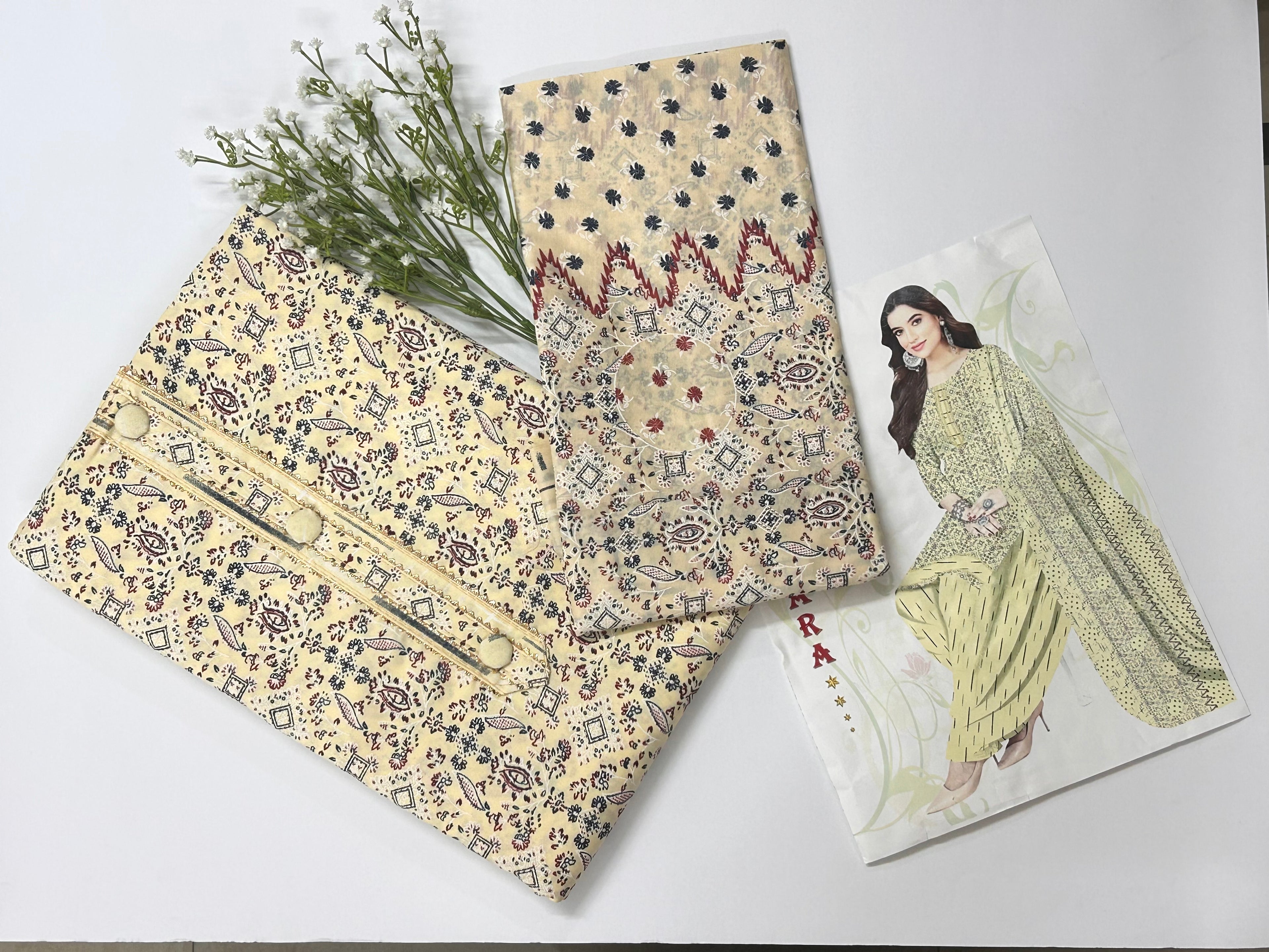 Lemon Yellow Printed Unstitched Salwar Suit For Women – Rayon Cotton Dress Material
