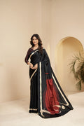 Black Designer Saree with Red Printed Pallu – Party Wear & Festive Saree