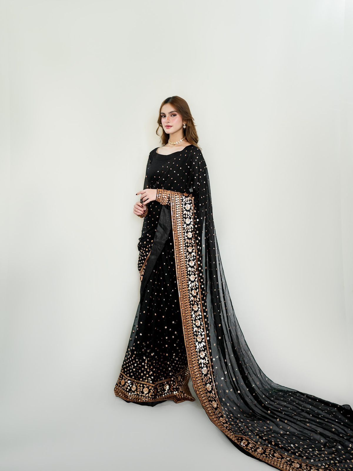 Heavy Soft Georgette Saree with Sequins Embroidery Work & Matching Blouse
