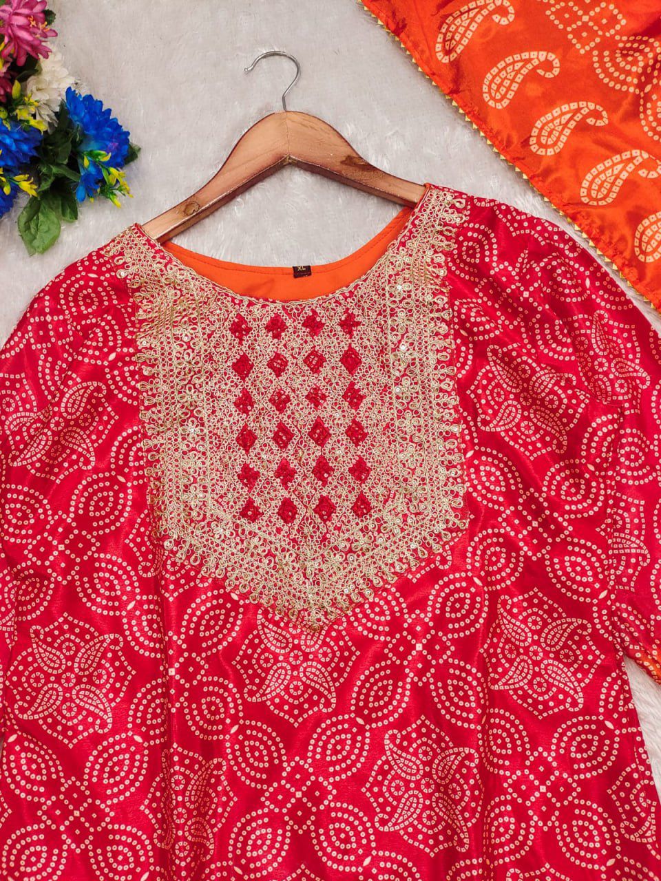 Festive Bandhej Print Sharara Suit Set For Women | Heavy Embroidery Chinon Silk Party Wear Outfit | Designer Sharara With Dupatta