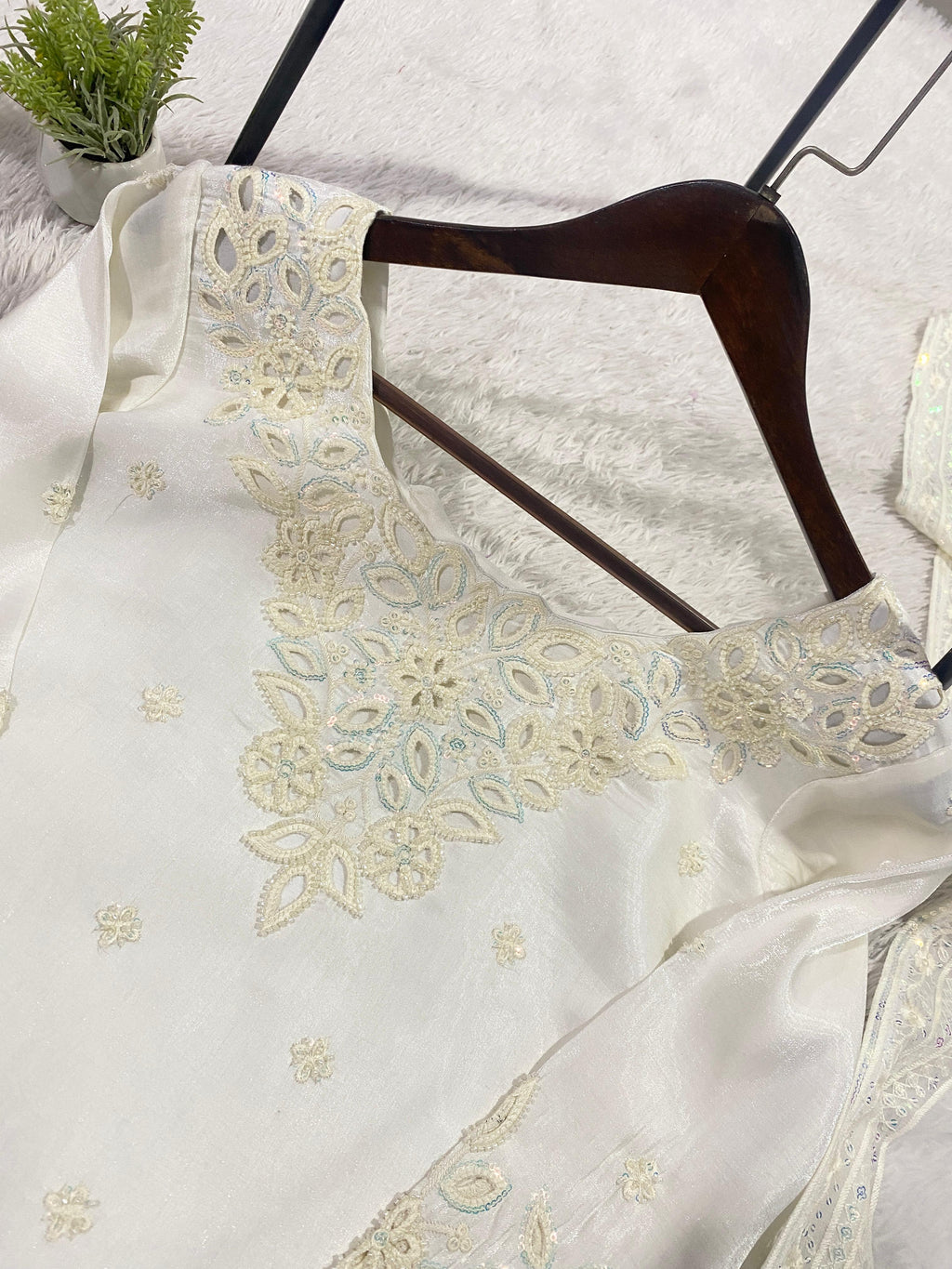 Hania Amir Inspired Embroidered Farsi Salwar Suit Set For Women | Glass Roman Silk Kurti Salwar Dupatta Set | Sequin Beads Party Wear Outfit