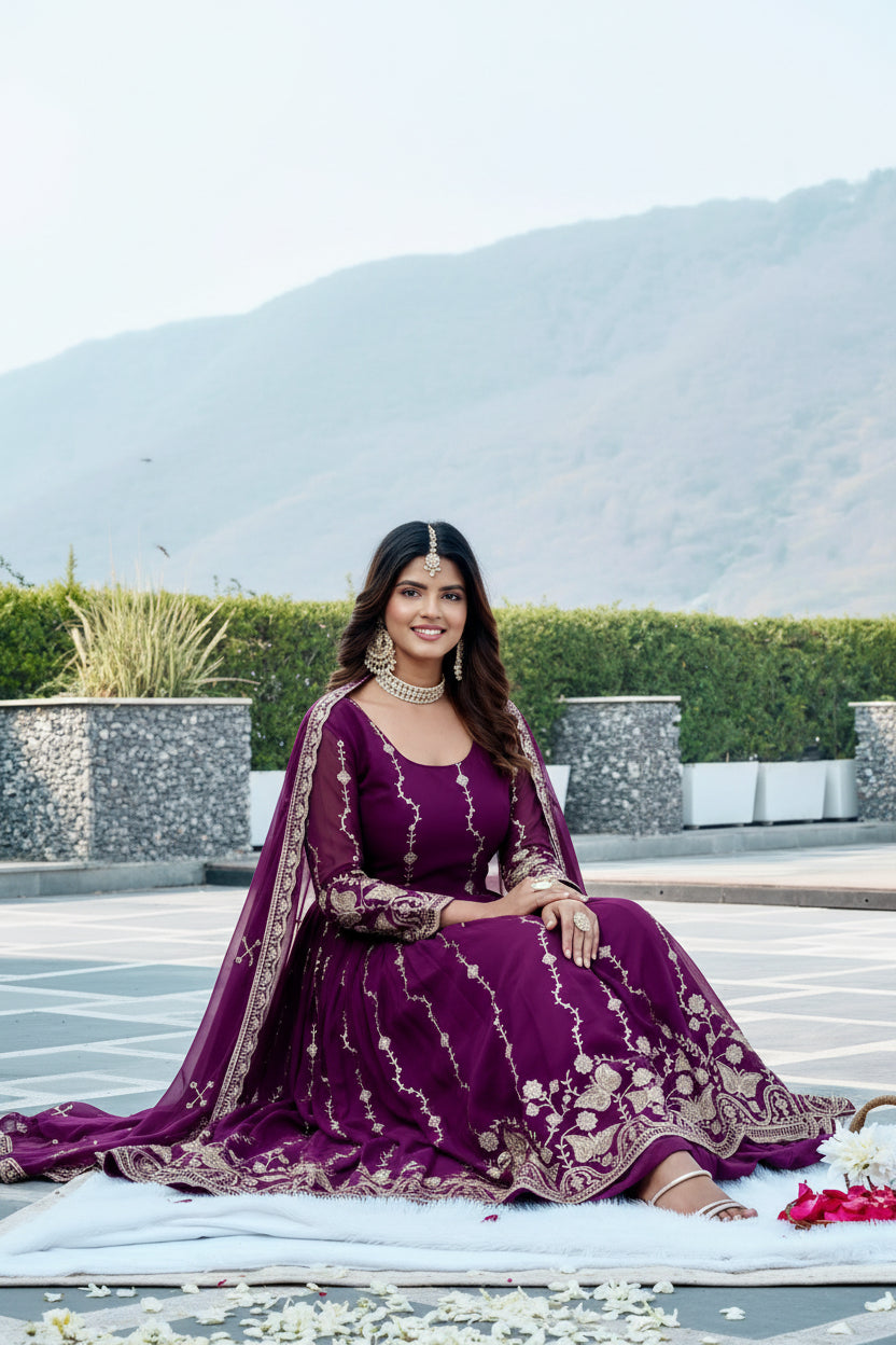 Festival Fox Georgette Embroidered Long Gown With Dupatta For Women | Heavy Sequence Work Designer Party Wear Outfit | Fully Stitched Ethnic Gown