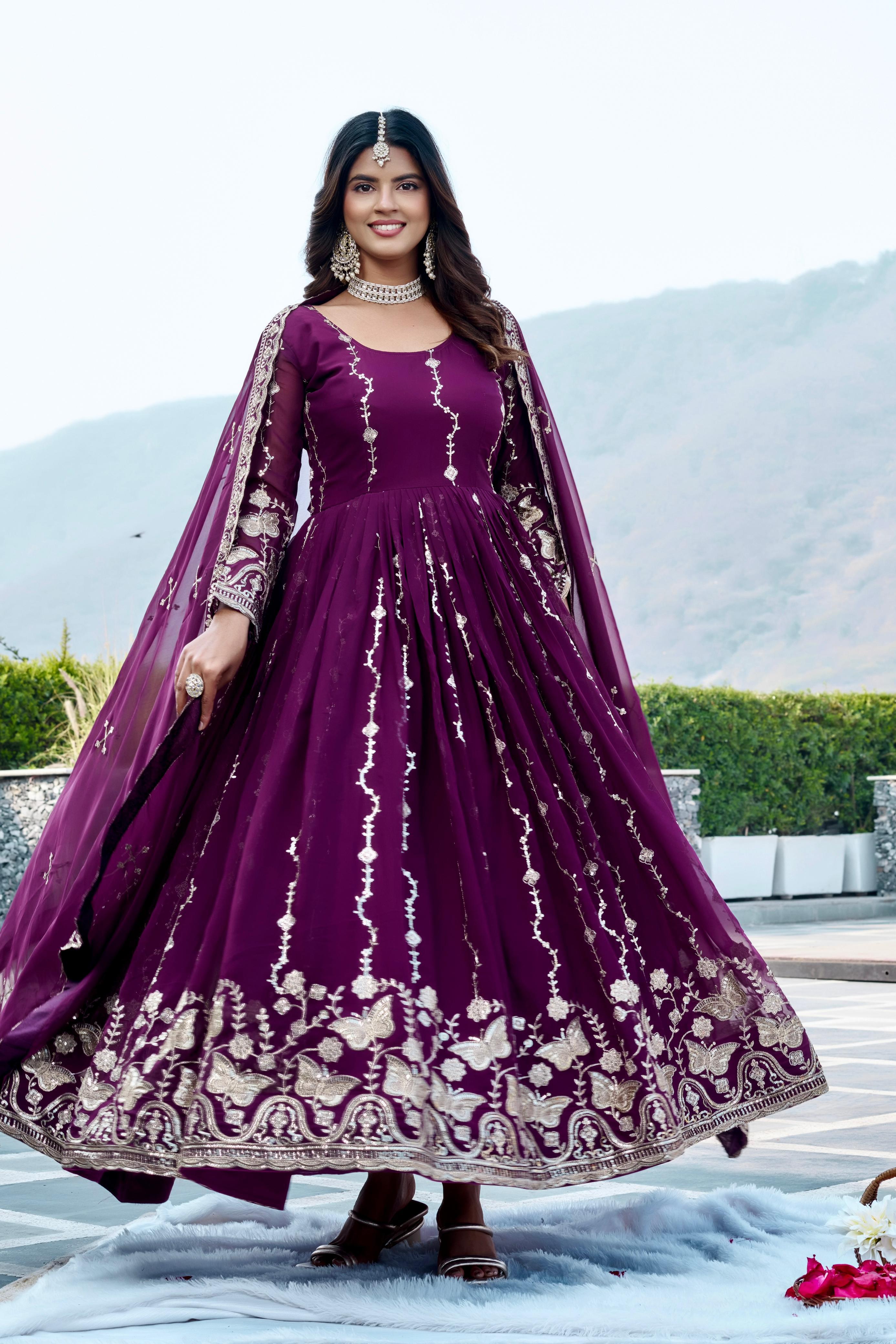 Festival Fox Georgette Embroidered Long Gown With Dupatta For Women | Heavy Sequence Work Designer Party Wear Outfit | Fully Stitched Ethnic Gown