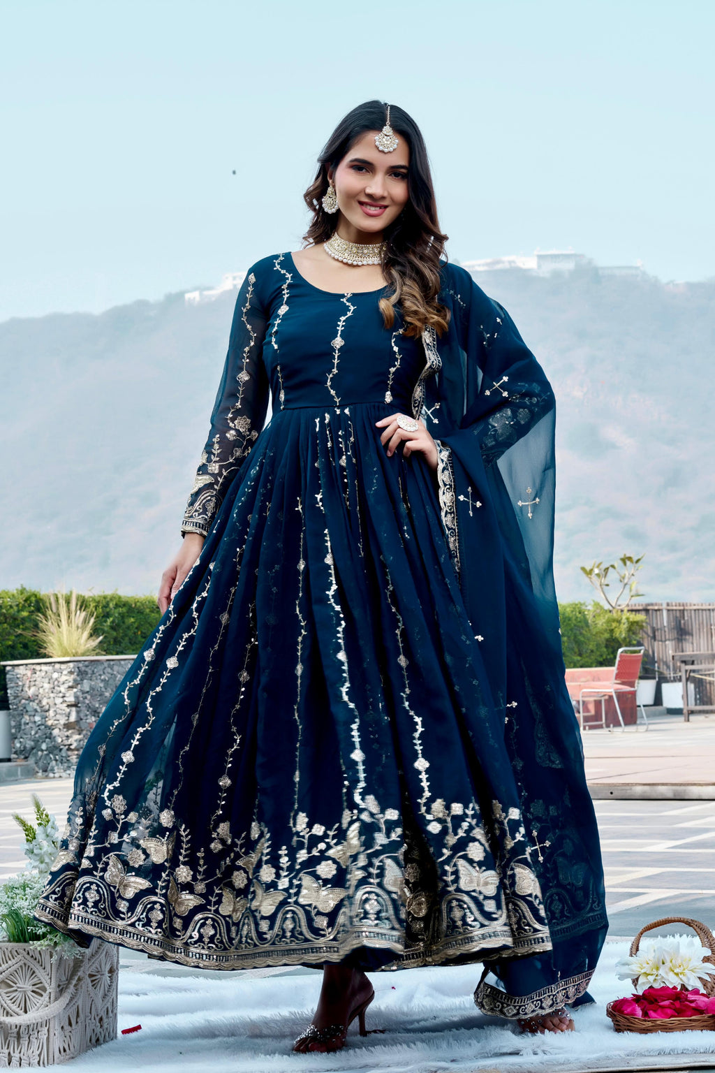 Festival Fox Georgette Embroidered Long Gown With Dupatta For Women | Heavy Sequence Work Designer Party Wear Outfit | Fully Stitched Ethnic Gown