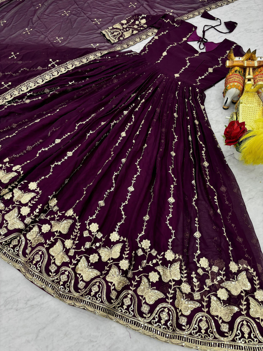 Festival Fox Georgette Embroidered Long Gown With Dupatta For Women | Heavy Sequence Work Designer Party Wear Outfit | Fully Stitched Ethnic Gown
