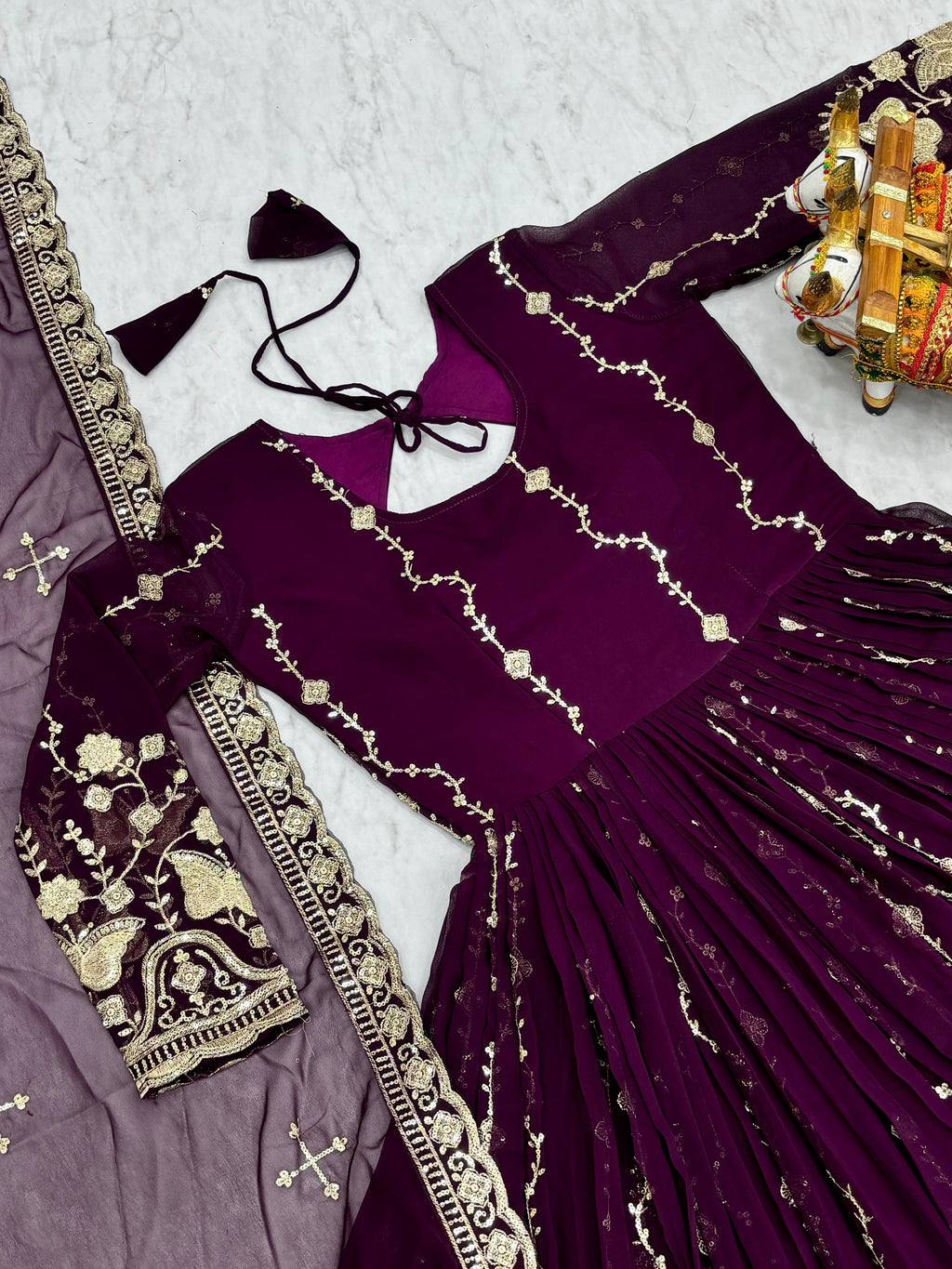 Festival Fox Georgette Embroidered Long Gown With Dupatta For Women | Heavy Sequence Work Designer Party Wear Outfit | Fully Stitched Ethnic Gown