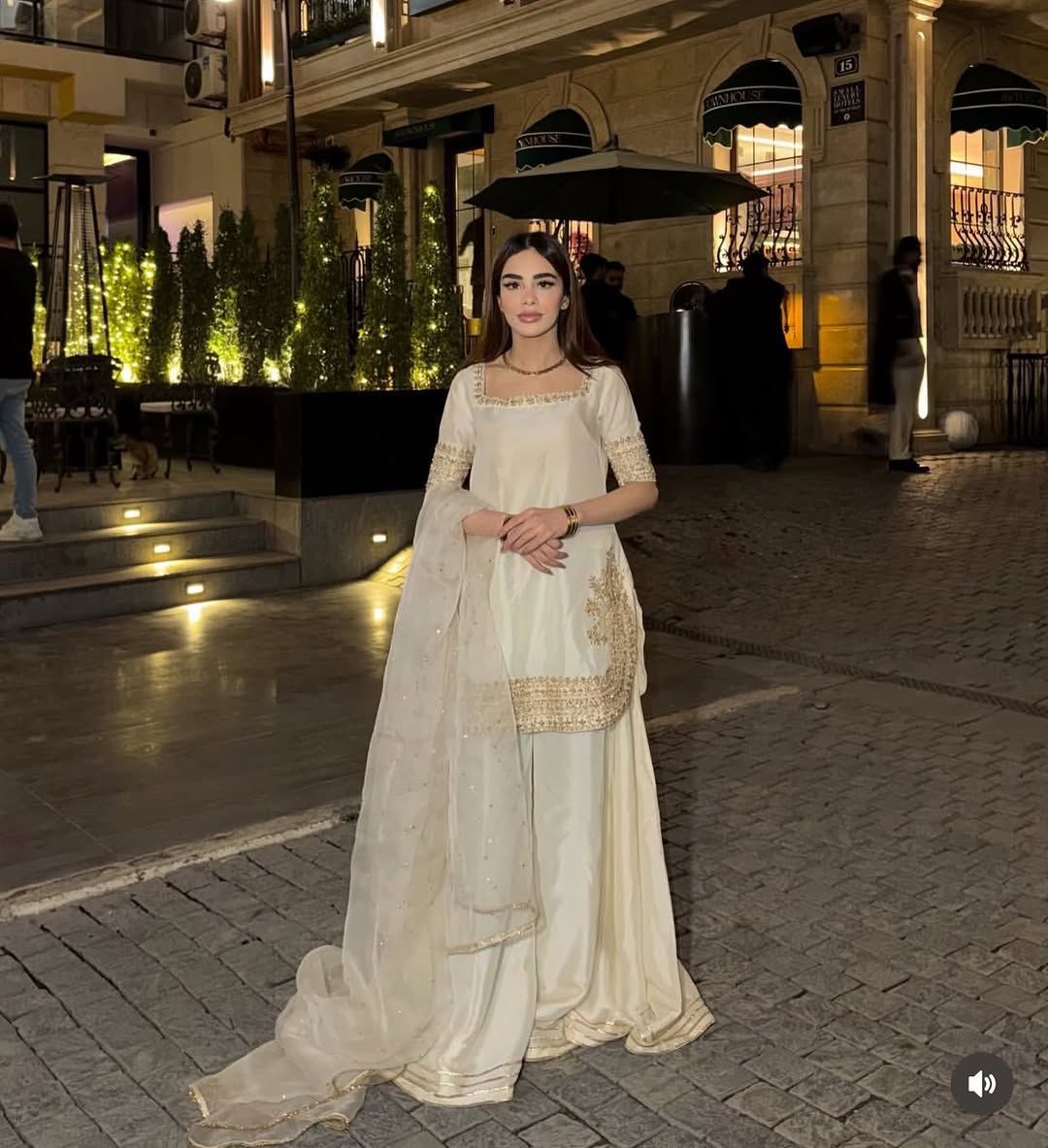 Natural Crepe Palazzo Suit Set For Women | Thread Sequence Embroidered 3 Piece Ethnic Outfit | Organza Silk Dupatta Party Wear Set