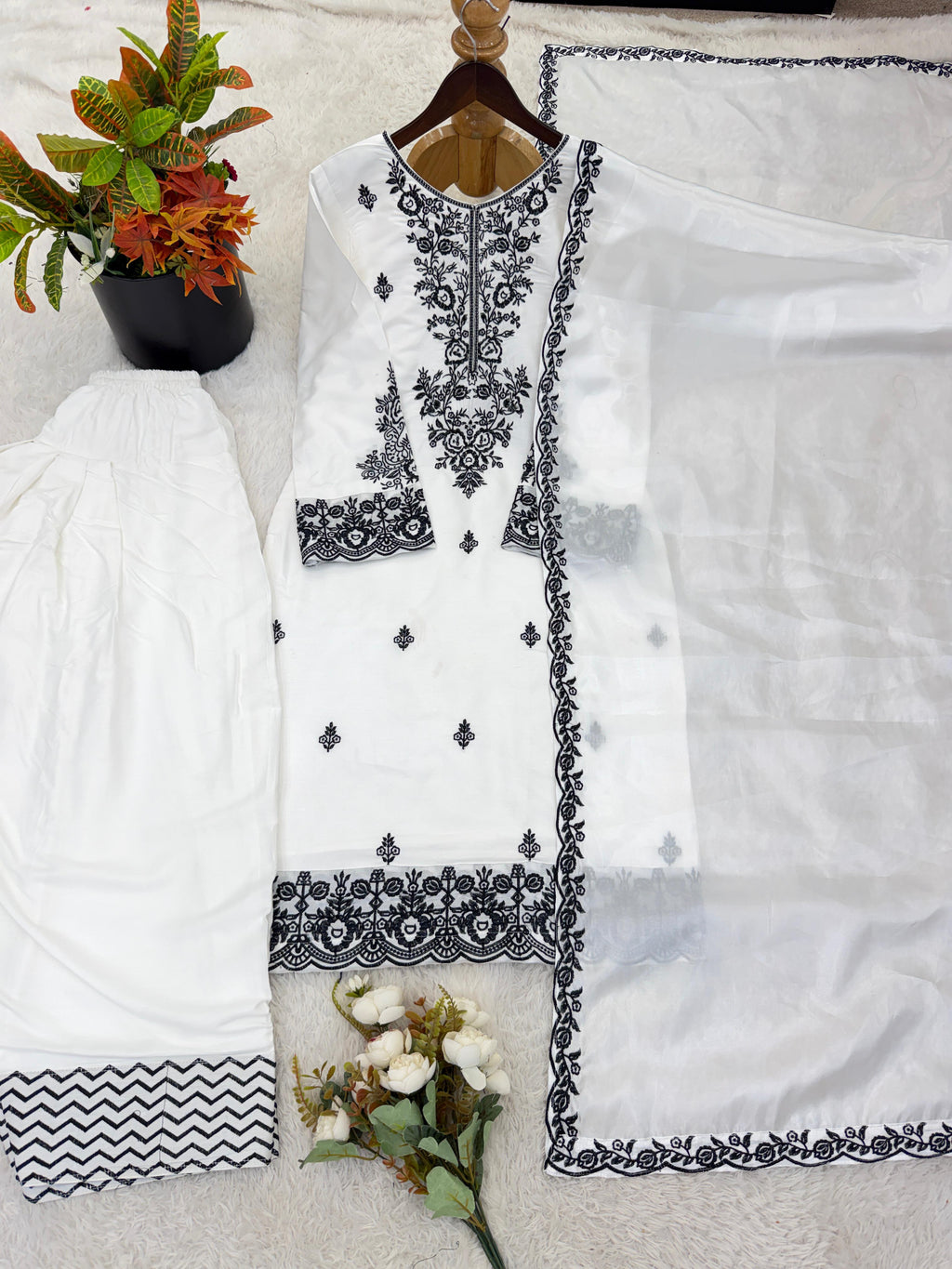 Rayon Cotton Embroidered Farshi Suit Set With GMY Silk Dupatta | Fully Stitched 3 Piece Ethnic Wear Outfit | Designer Thread Work Suit