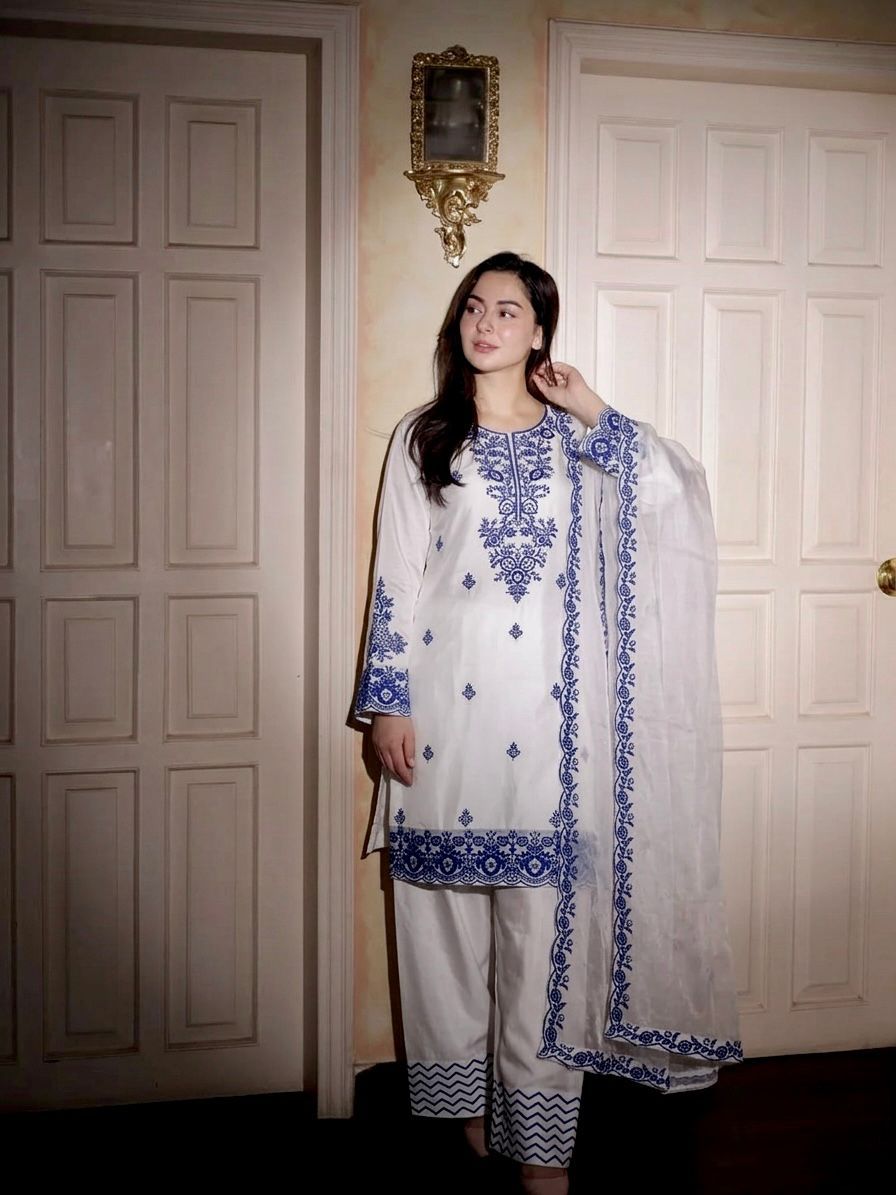 Rayon Cotton Embroidered Farshi Suit Set With GMY Silk Dupatta | Fully Stitched 3 Piece Ethnic Wear Outfit | Designer Thread Work Suit