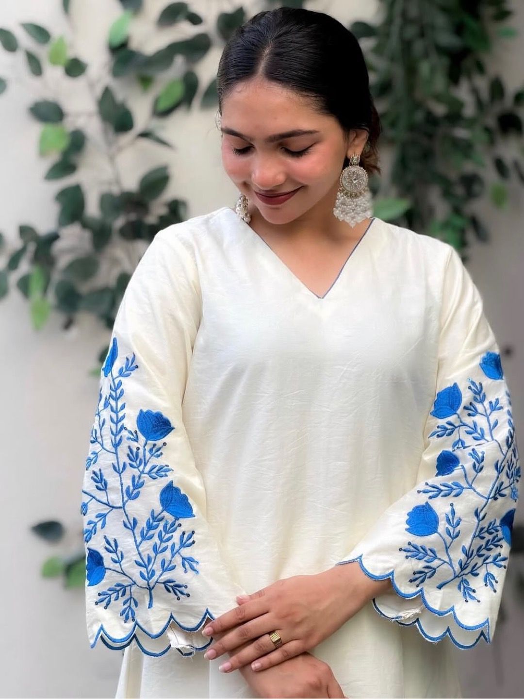 Roman Silk Embroidered Pant Suit Set For Women | Designer 3 Piece Kurti Pant Dupatta Outfit | Summer Party Wear Ethnic Collection