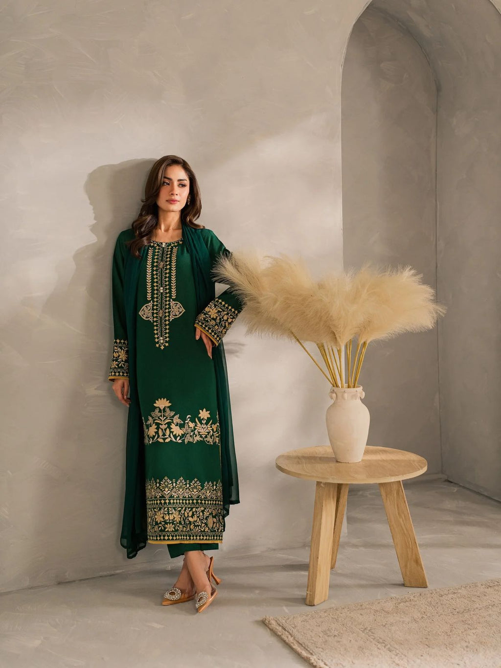 Abrish Inspired Semi Occasion 3 Piece Suit Set For Women | Soft Cotton Blend Kurti Crepe Pant Chiffon Dupatta Coord Set | Plus Size Designer Ethnic Outfit