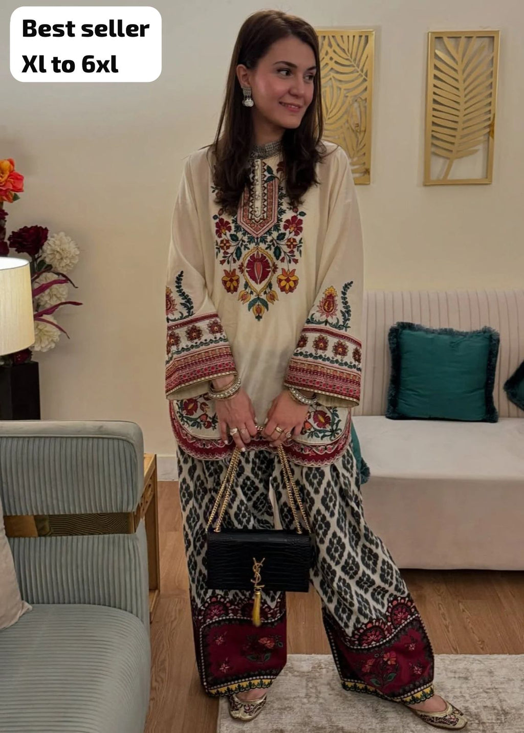 Rustic Boho Charm Soft Crepe 2 Piece Coord Set For Women | Exclusive Designer Top Pant Outfit | Plus Size Breathable Daily Wear Coords