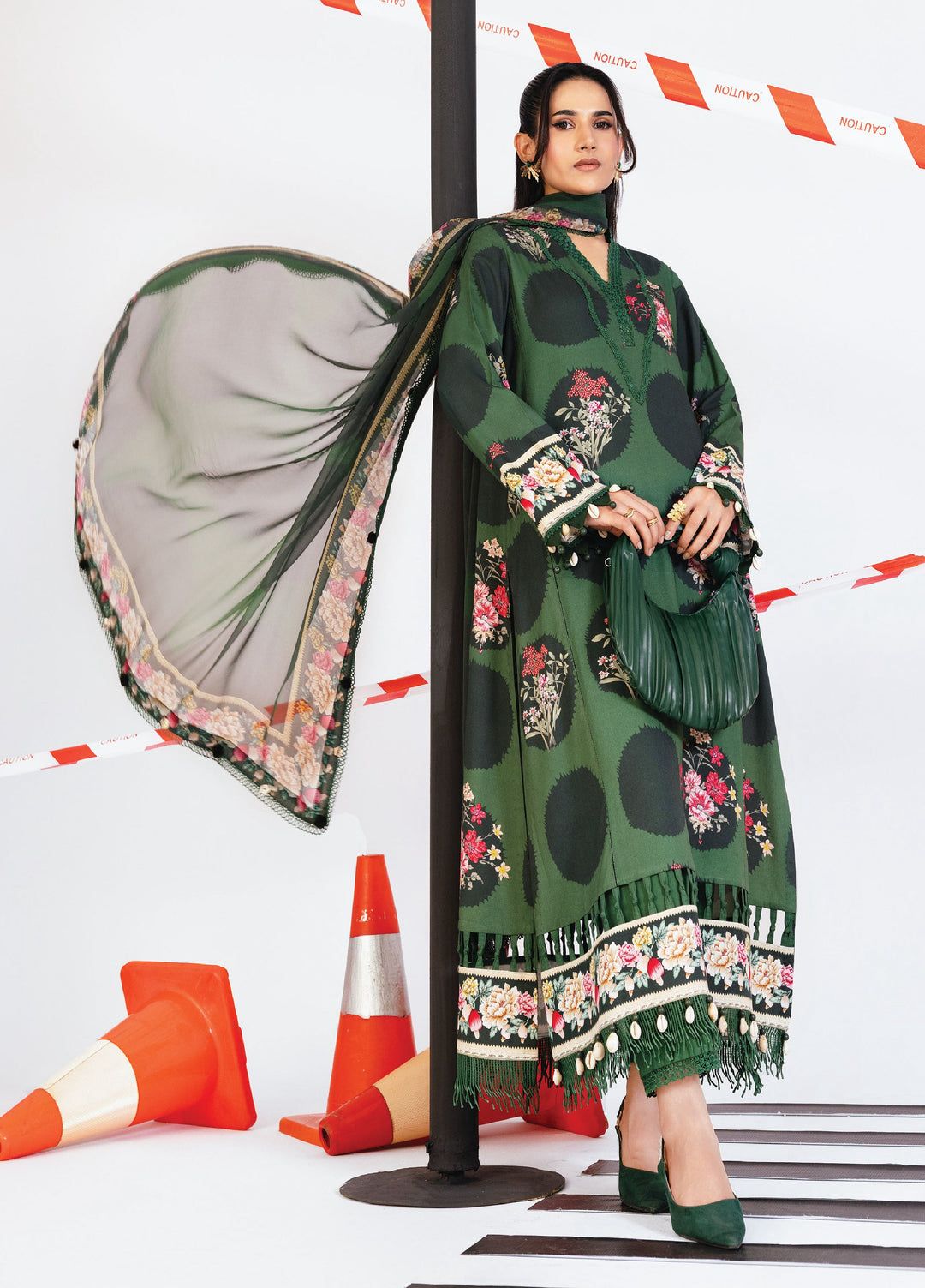 International Maria B Inspired Unique Soft Crepe 3 Piece Suit Set For Women | Designer Kurti Pant Dupatta Coord Set | Plus Size Pakistani Style Daily Wear Outfit