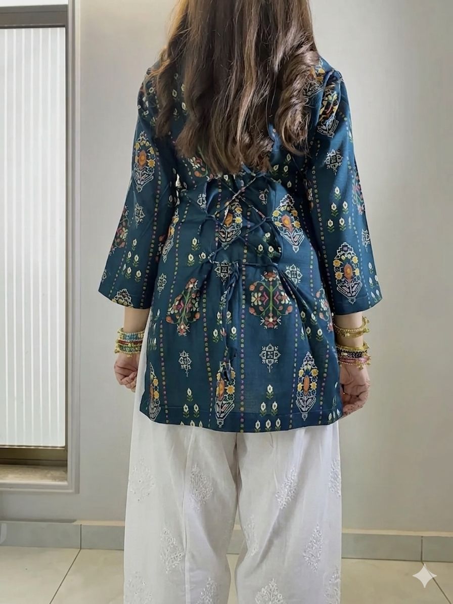 Premium Farshi Cord Set For Women | Maslin Cotton Digital Print Kurti With Embroidered Rayon Palazzo | Designer Ethnic Coord Set
