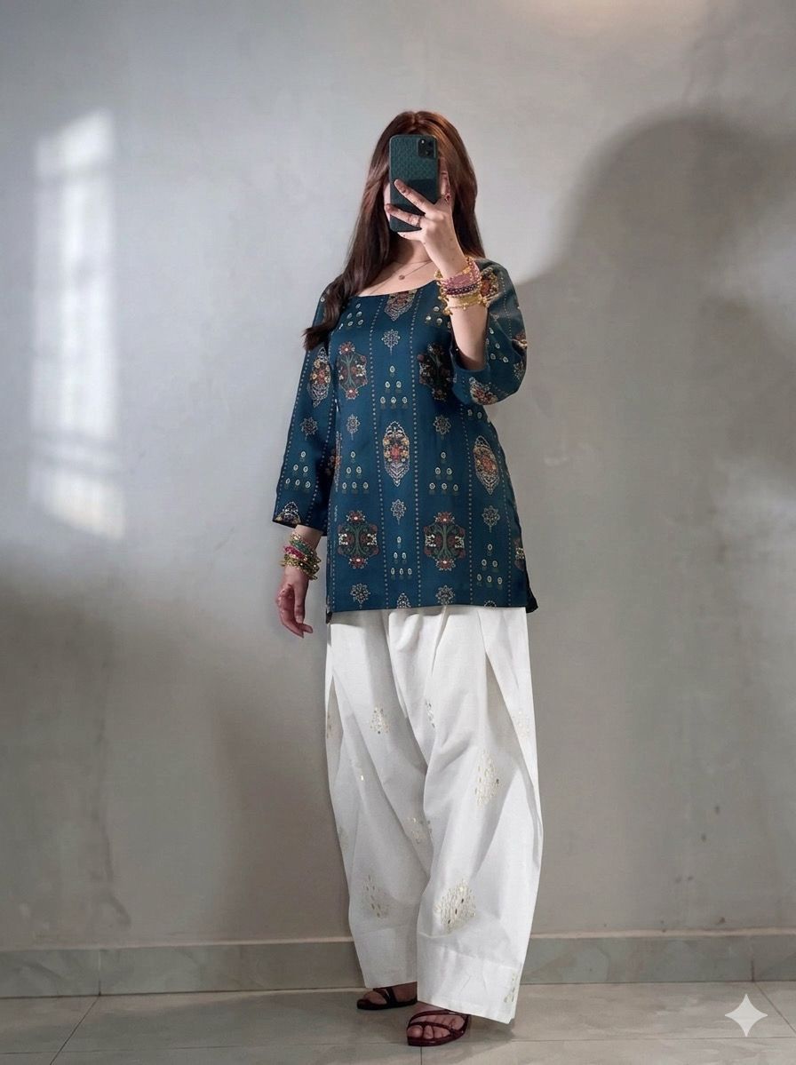 Premium Farshi Cord Set For Women | Maslin Cotton Digital Print Kurti With Embroidered Rayon Palazzo | Designer Ethnic Coord Set