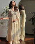 Designer Faux Georgette Anarkali Gown With Dupatta For Women | Chikankari Embroidery Real Mirror Work Party Wear Outfit | Heavy Flair Ethnic Gown