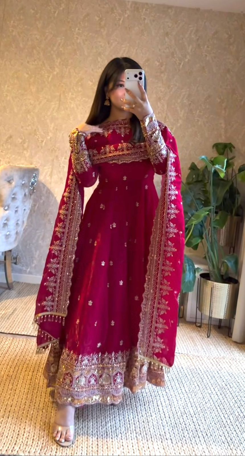 Designer Fandy Satin Silk Anarkali Suit Set For Women | Heavy Embroidery Sequence Work Party Wear Ethnic Outfit | Premium 3 Piece Gown Set