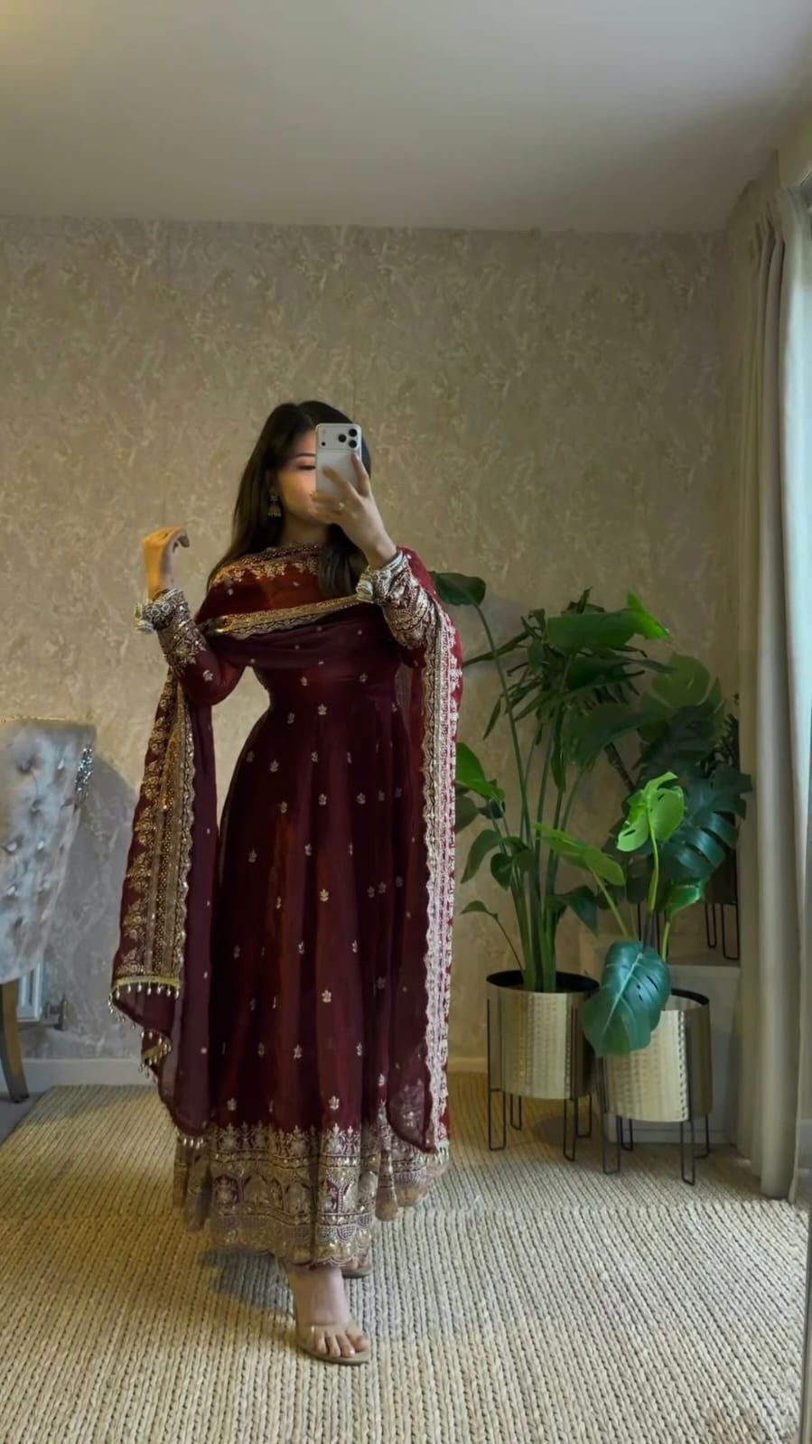 Designer Fandy Satin Silk Anarkali Suit Set For Women | Heavy Embroidery Sequence Work Party Wear Ethnic Outfit | Premium 3 Piece Gown Set