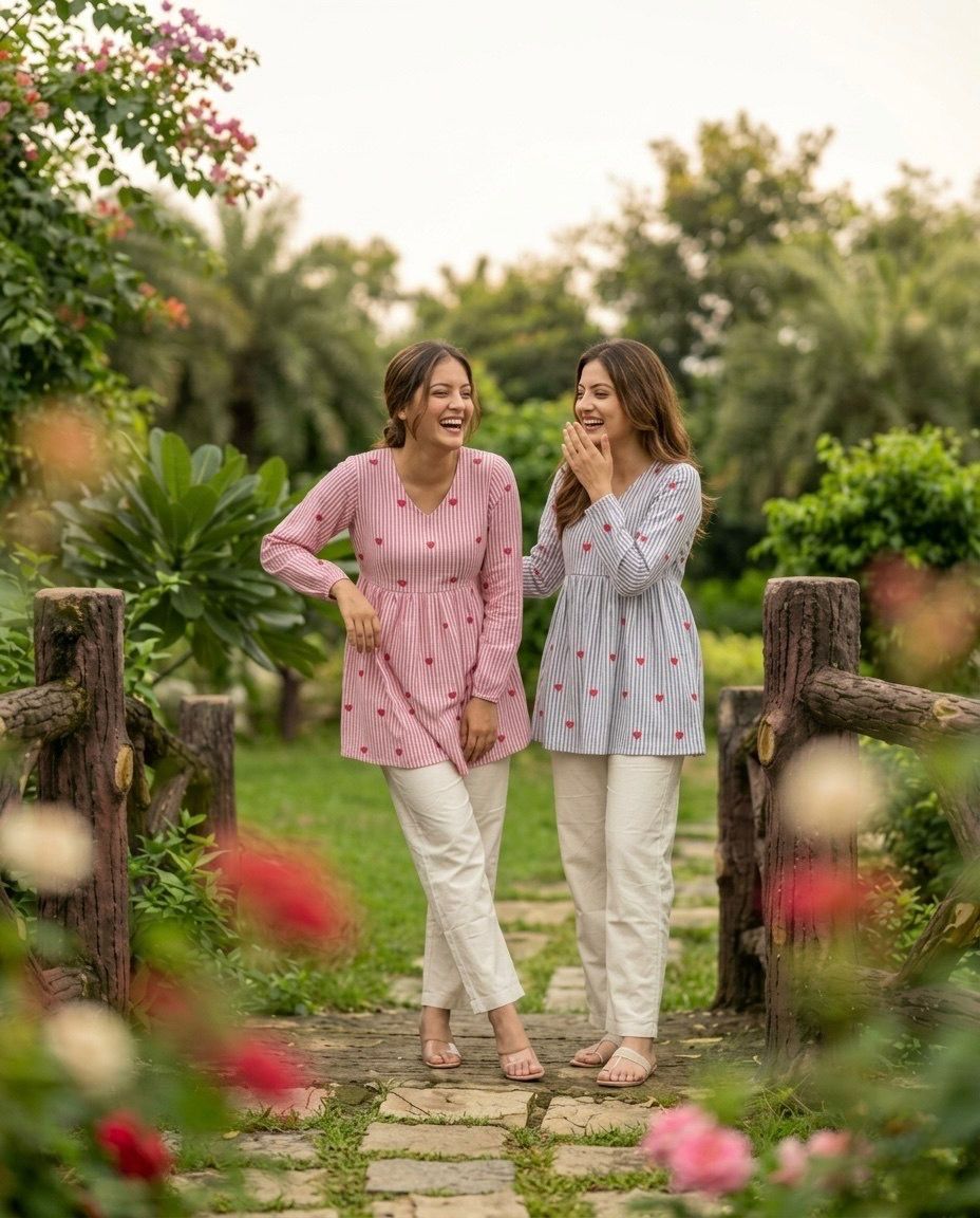 Summer Cotton Top Pant Set For Women | Heart Embroidered V Neck Coord Set | Linen Cotton Casual Daily Wear Outfit