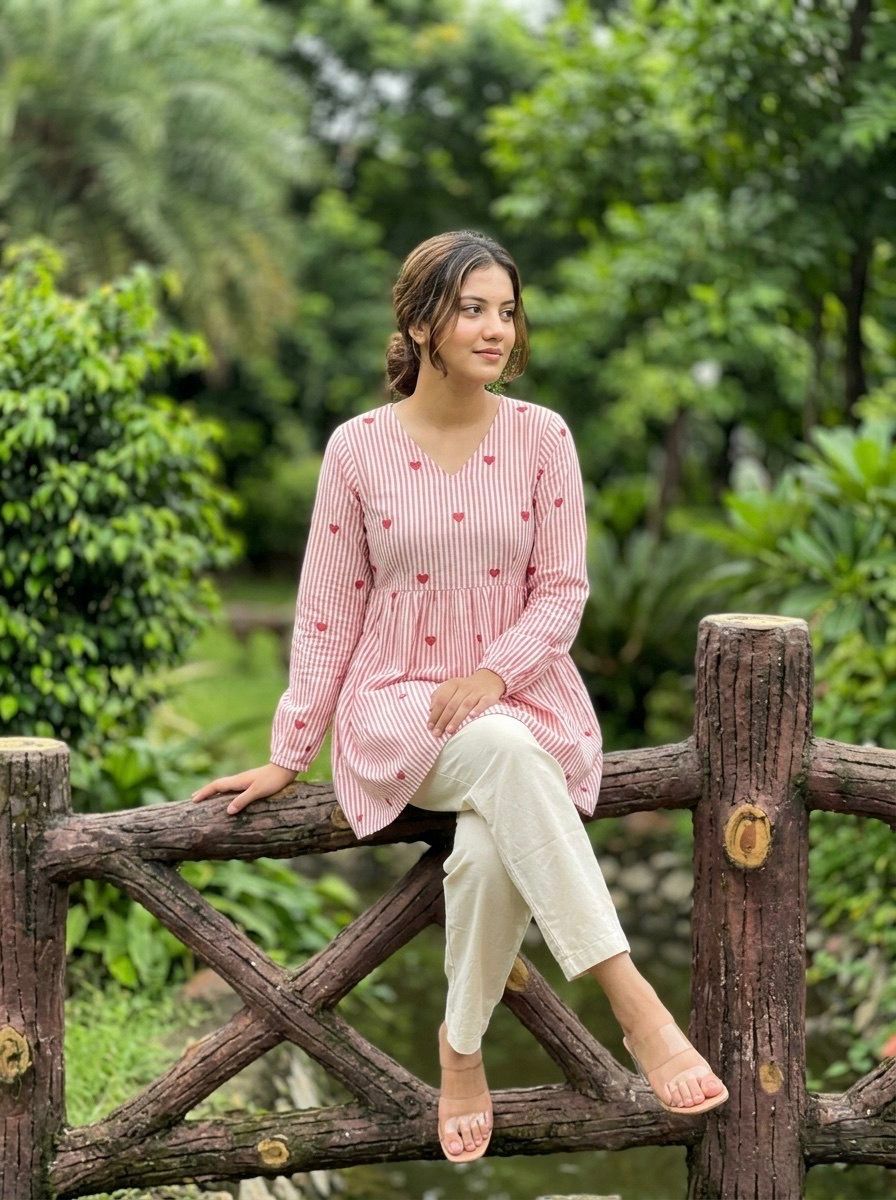 Summer Cotton Top Pant Set For Women | Heart Embroidered V Neck Coord Set | Linen Cotton Casual Daily Wear Outfit