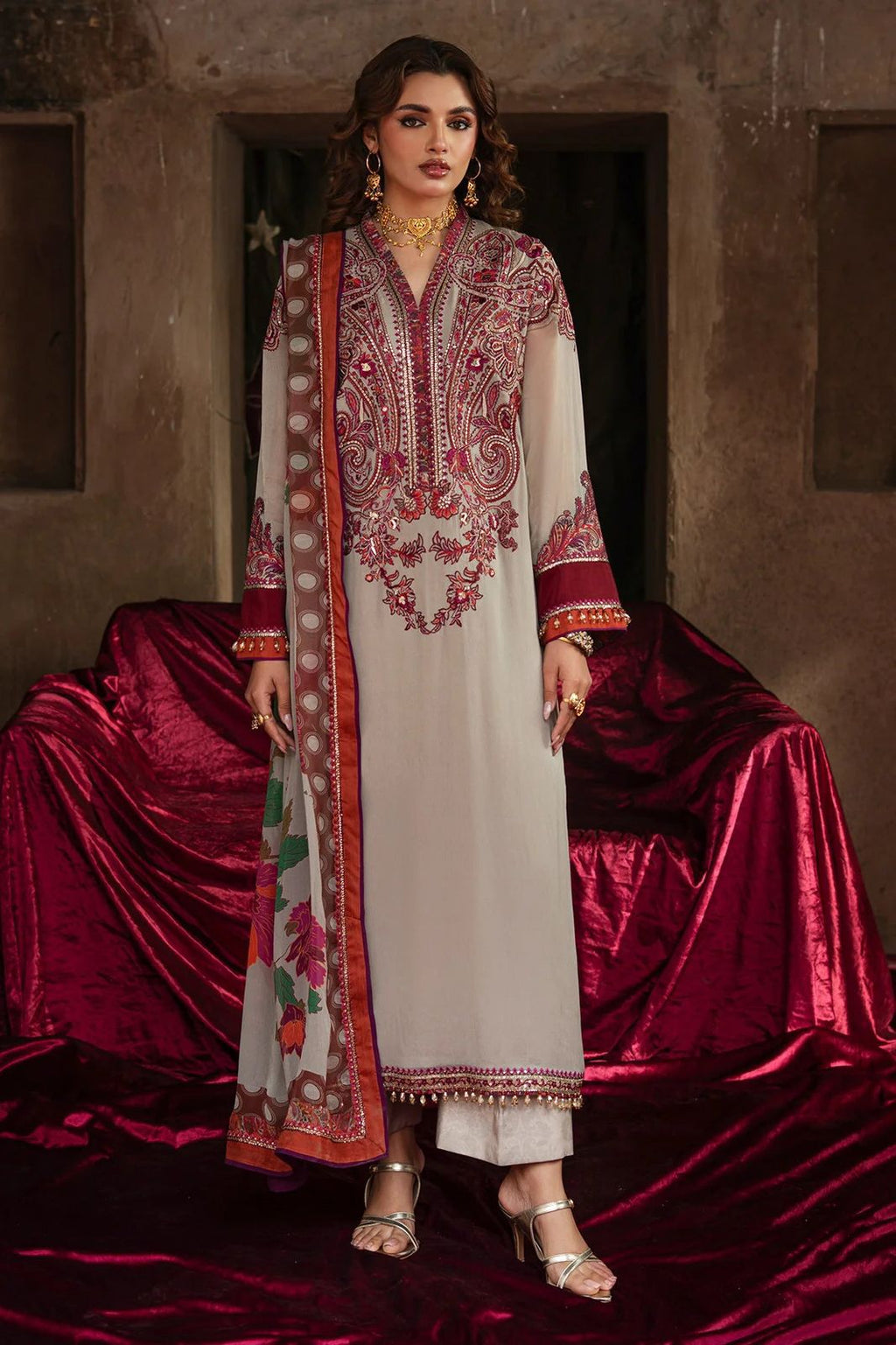 Crepe 3 Piece Coord Set For Women | Designer Soft Crepe Kurti Pant Dupatta Set | Plus Size Boutique Ethnic Wear