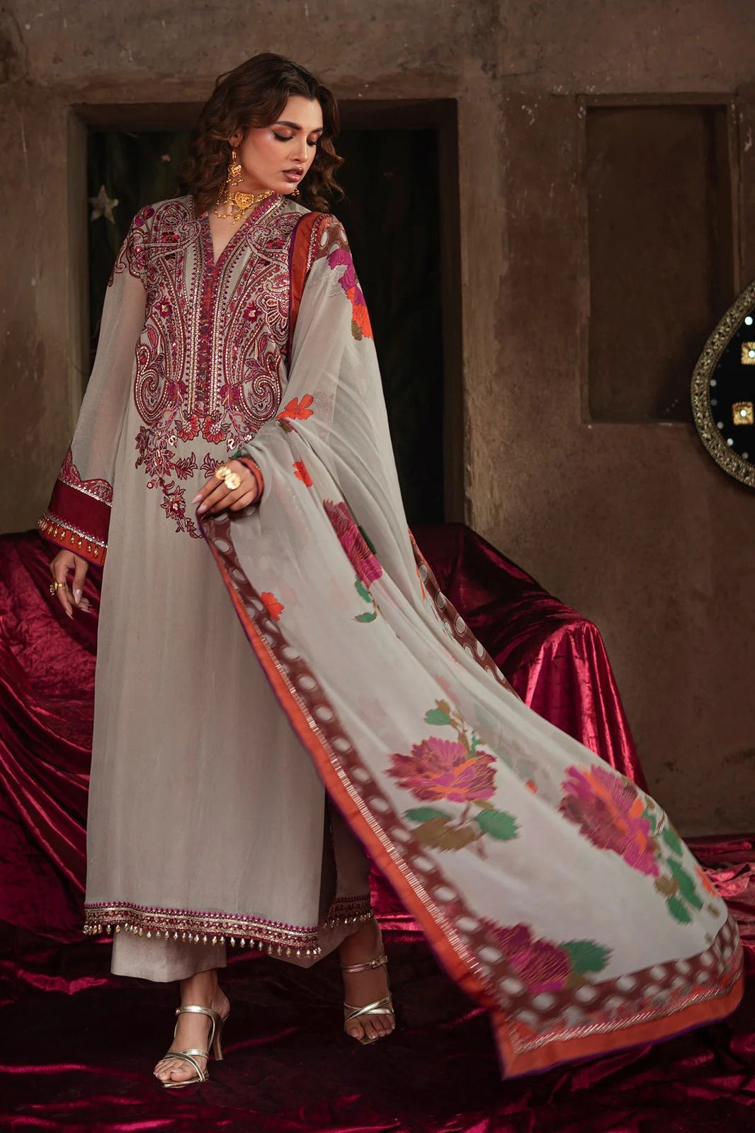 Crepe 3 Piece Coord Set For Women | Designer Soft Crepe Kurti Pant Dupatta Set | Plus Size Boutique Ethnic Wear
