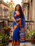 Soft Linen Cotton Digital Print Saree with Aari Work & Foil Mirror Border