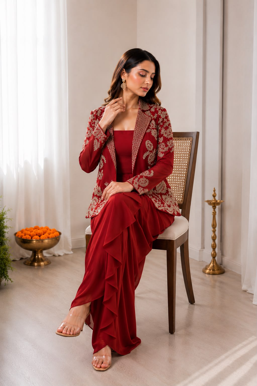 BB-61 Premium Koti with Dhoti Lehenga Set – Heavy Rangoli Silk