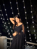 HIYA Pure Fox Georgette Saree with Black Beads Work & Designer Blouse