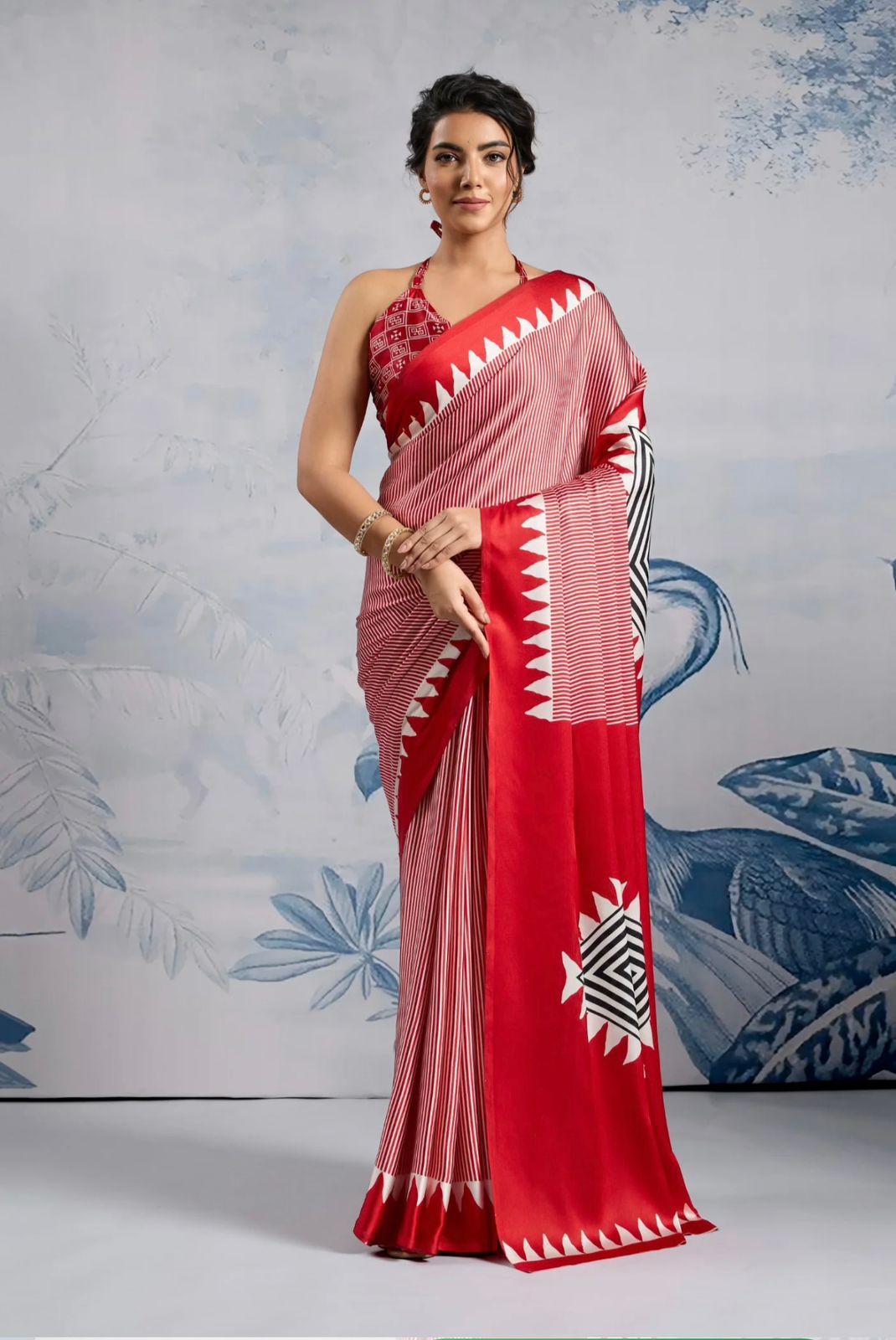Model Silk Digital Print Saree with Printed Blouse Piece