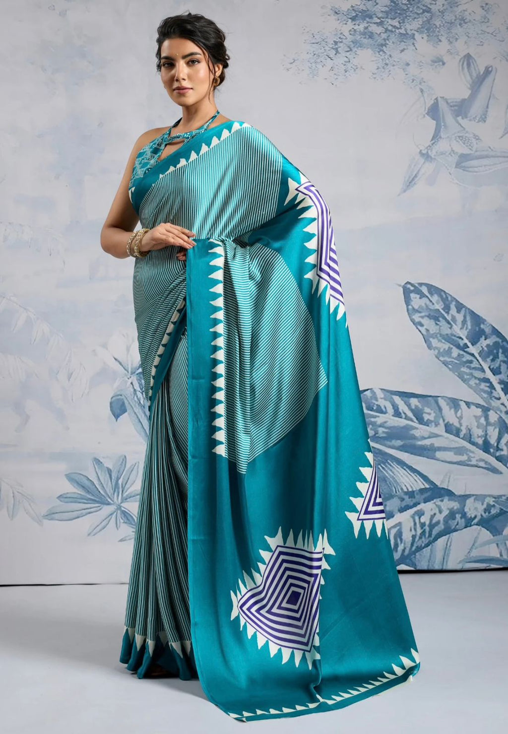 Model Silk Digital Print Saree with Printed Blouse Piece