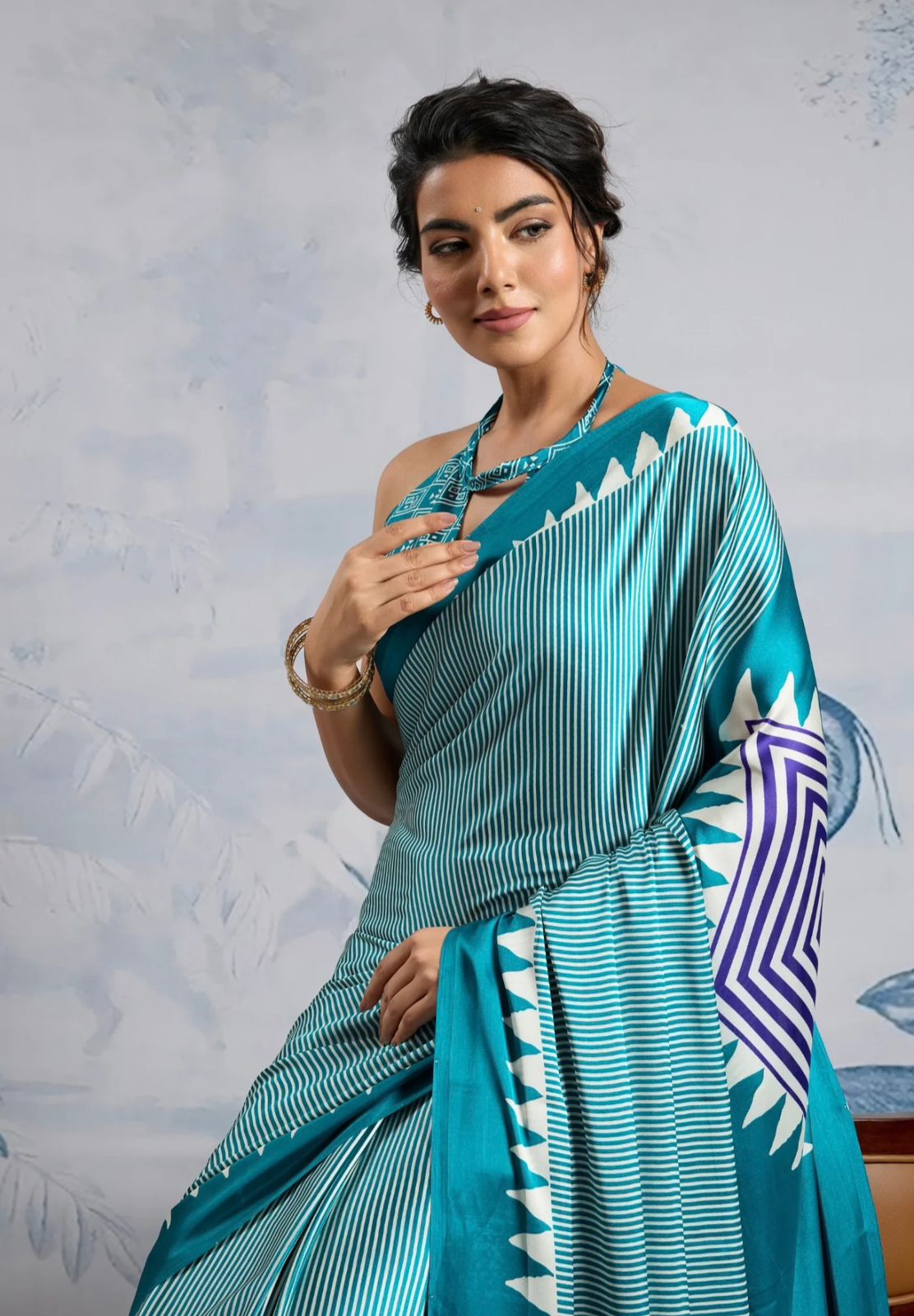 Model Silk Digital Print Saree with Printed Blouse Piece