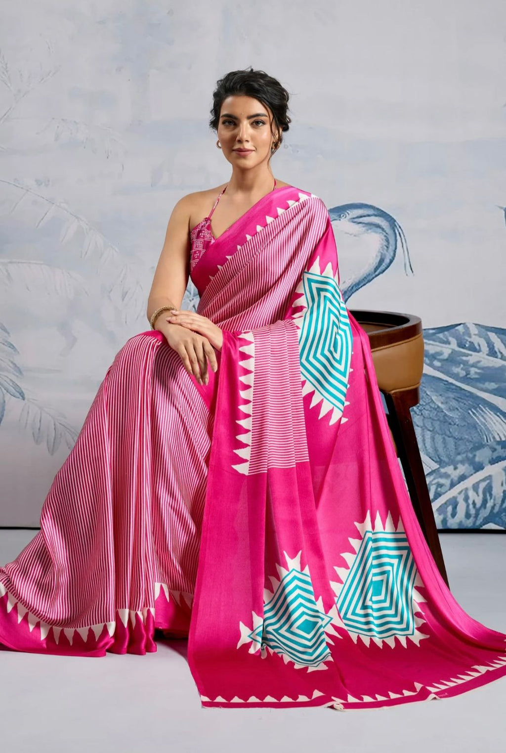 Model Silk Digital Print Saree with Printed Blouse Piece