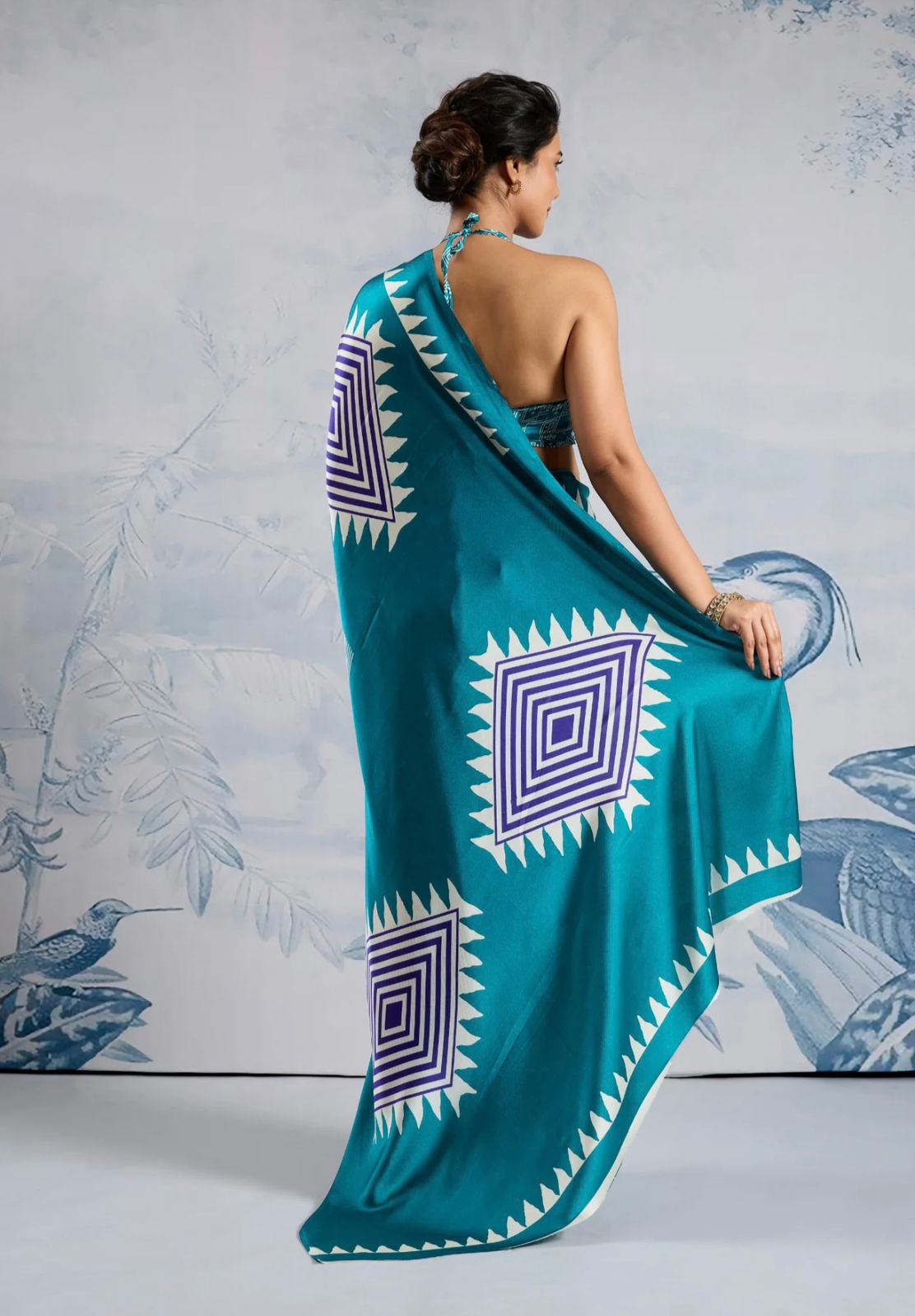Model Silk Digital Print Saree with Printed Blouse Piece