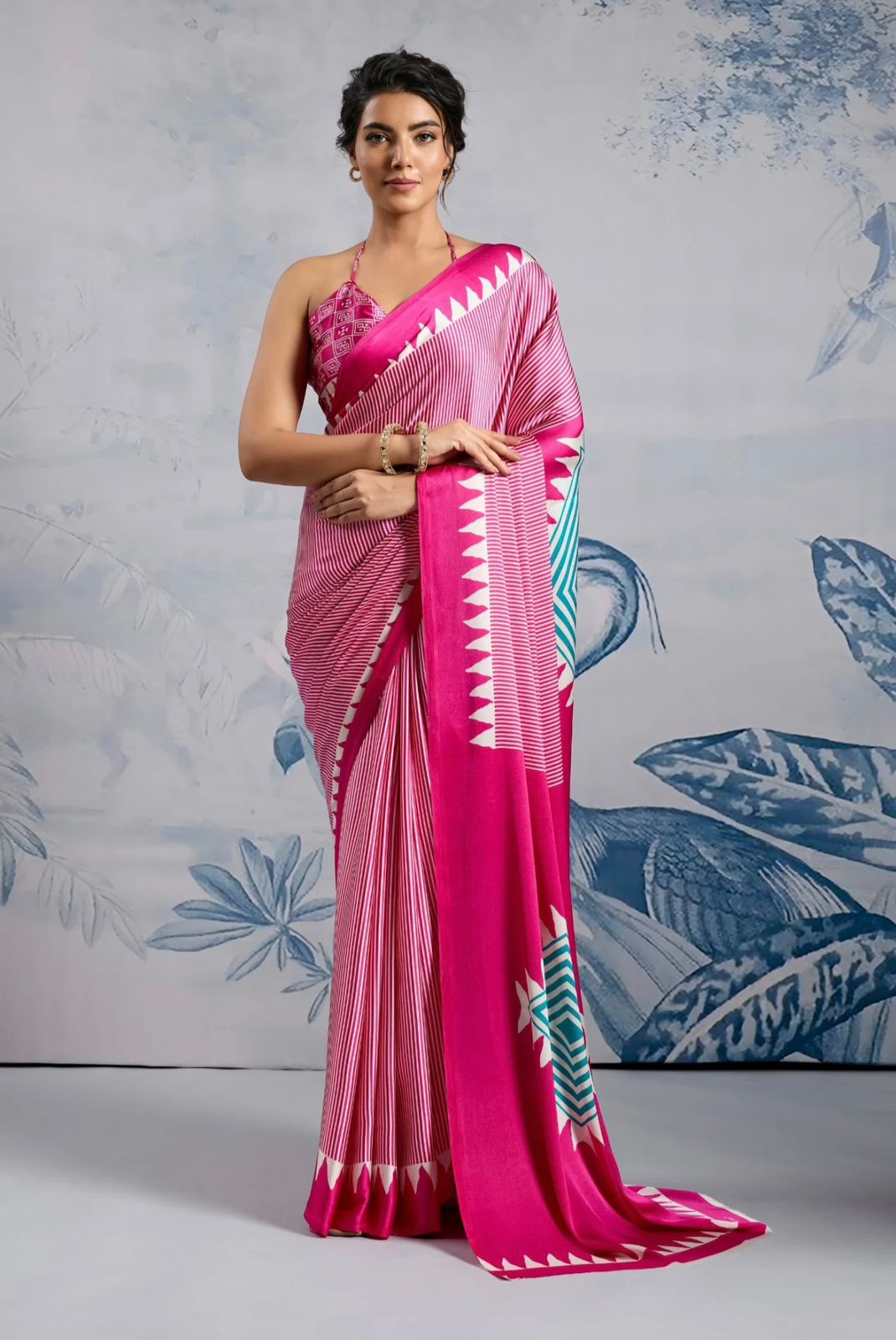 Model Silk Digital Print Saree with Printed Blouse Piece