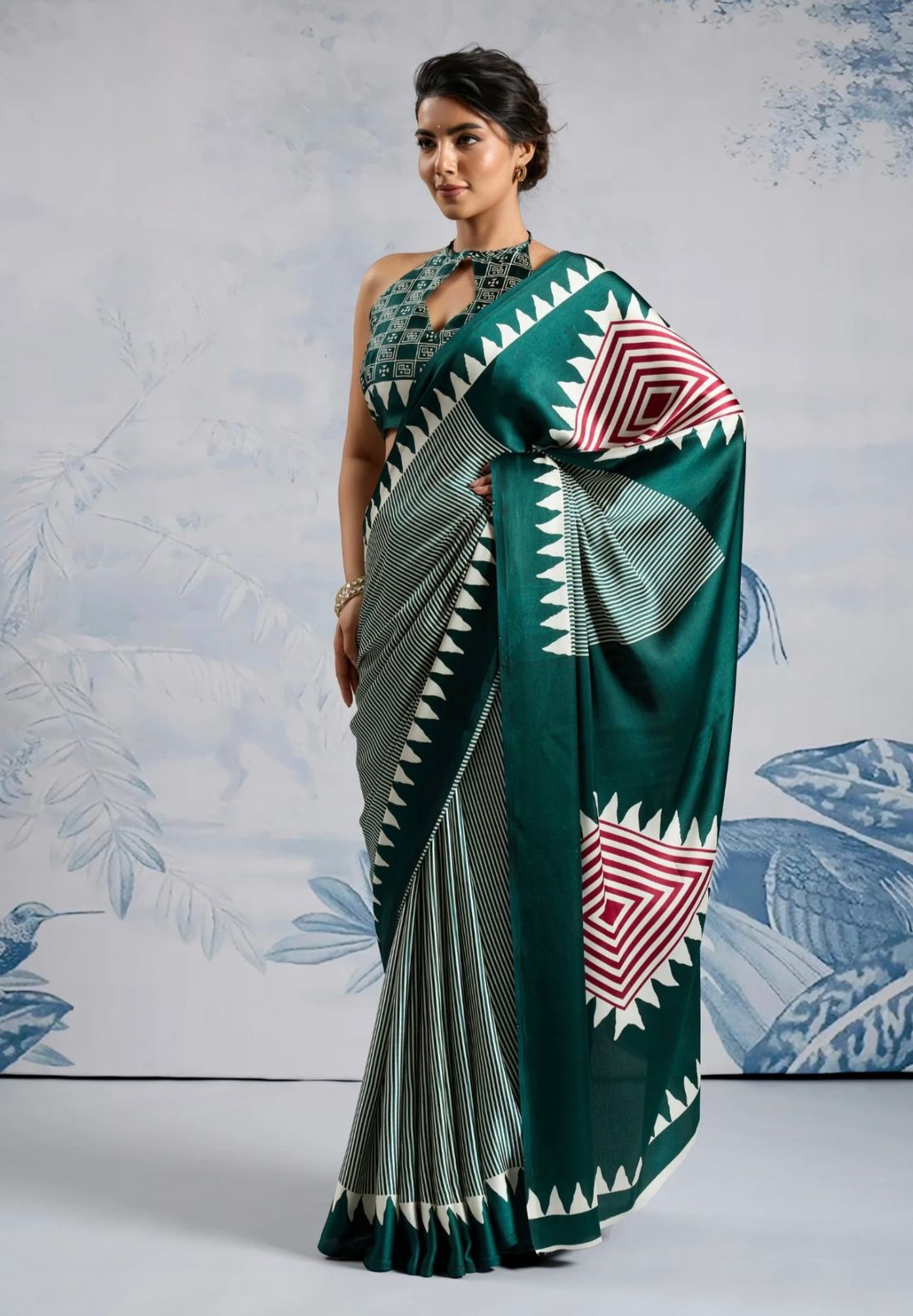 Model Silk Digital Print Saree with Printed Blouse Piece