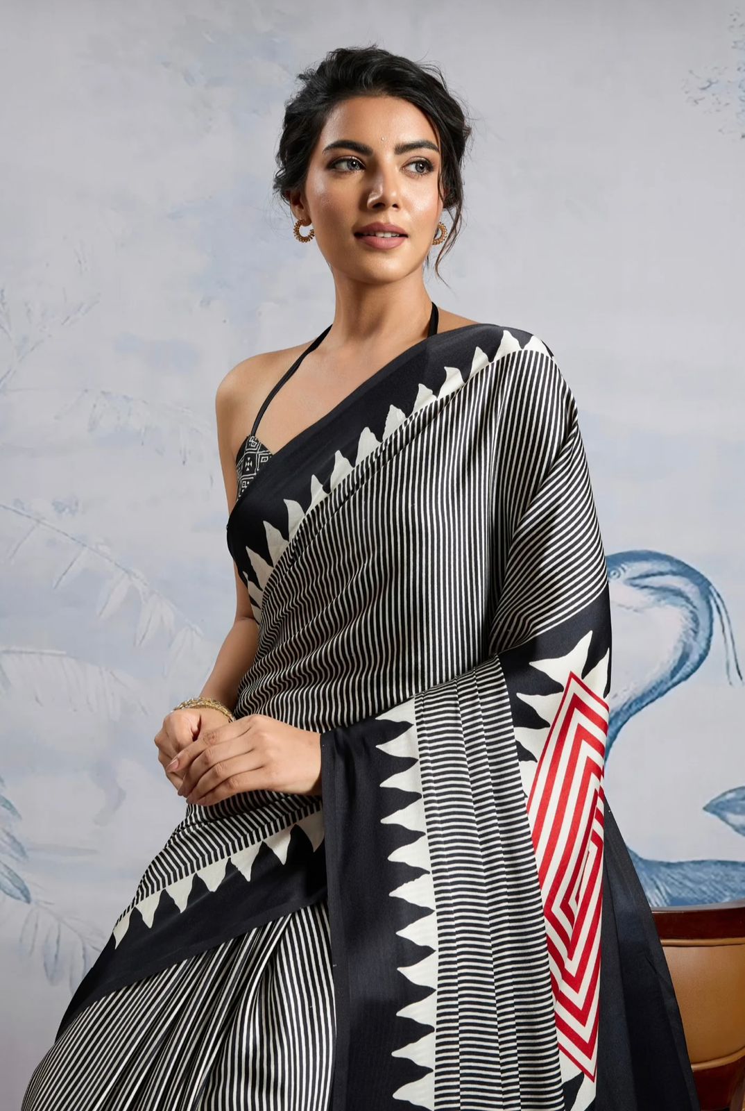 Model Silk Digital Print Saree with Printed Blouse Piece