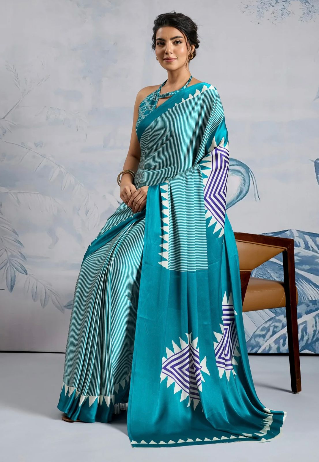 Model Silk Digital Print Saree with Printed Blouse Piece