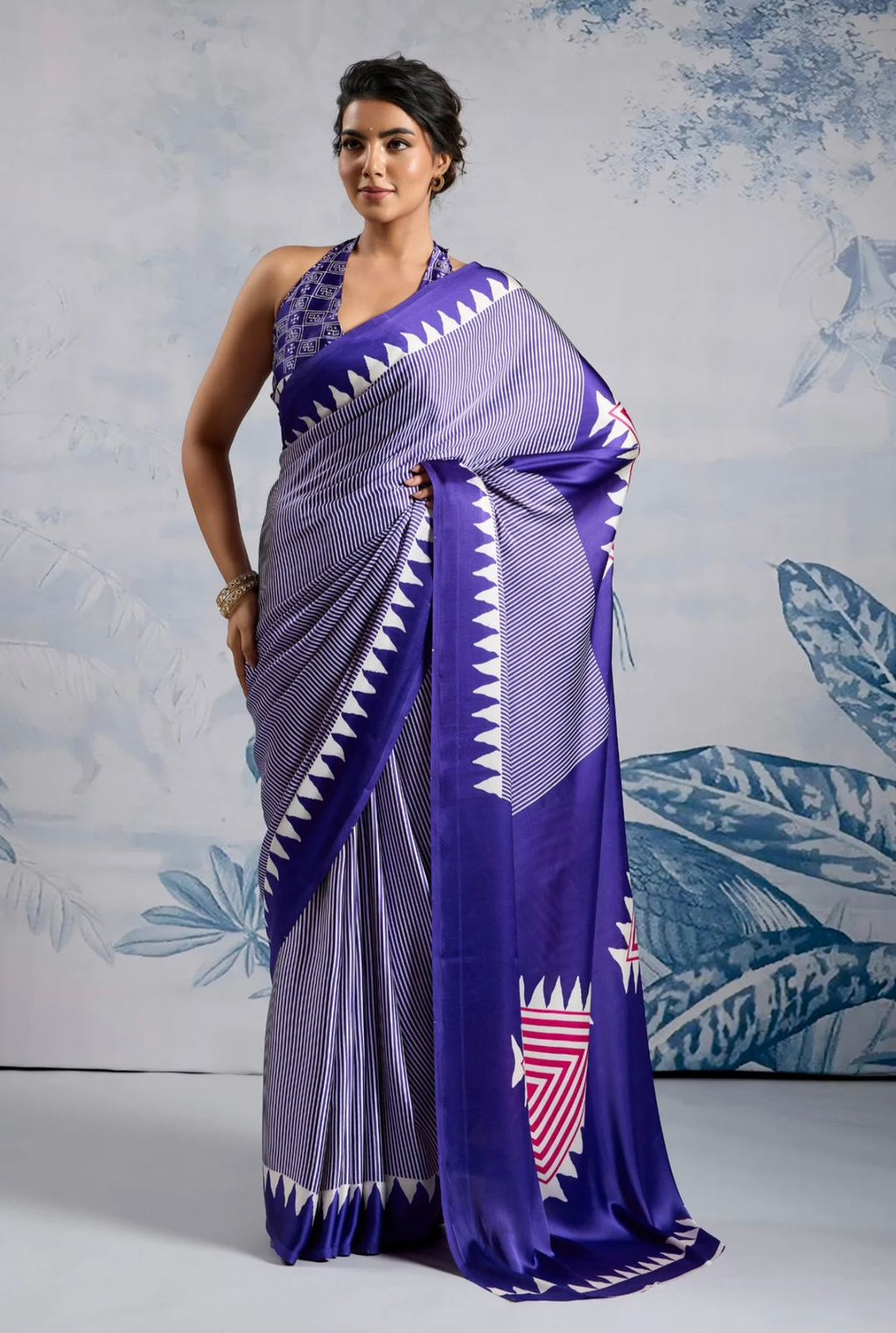 Model Silk Digital Print Saree with Printed Blouse Piece