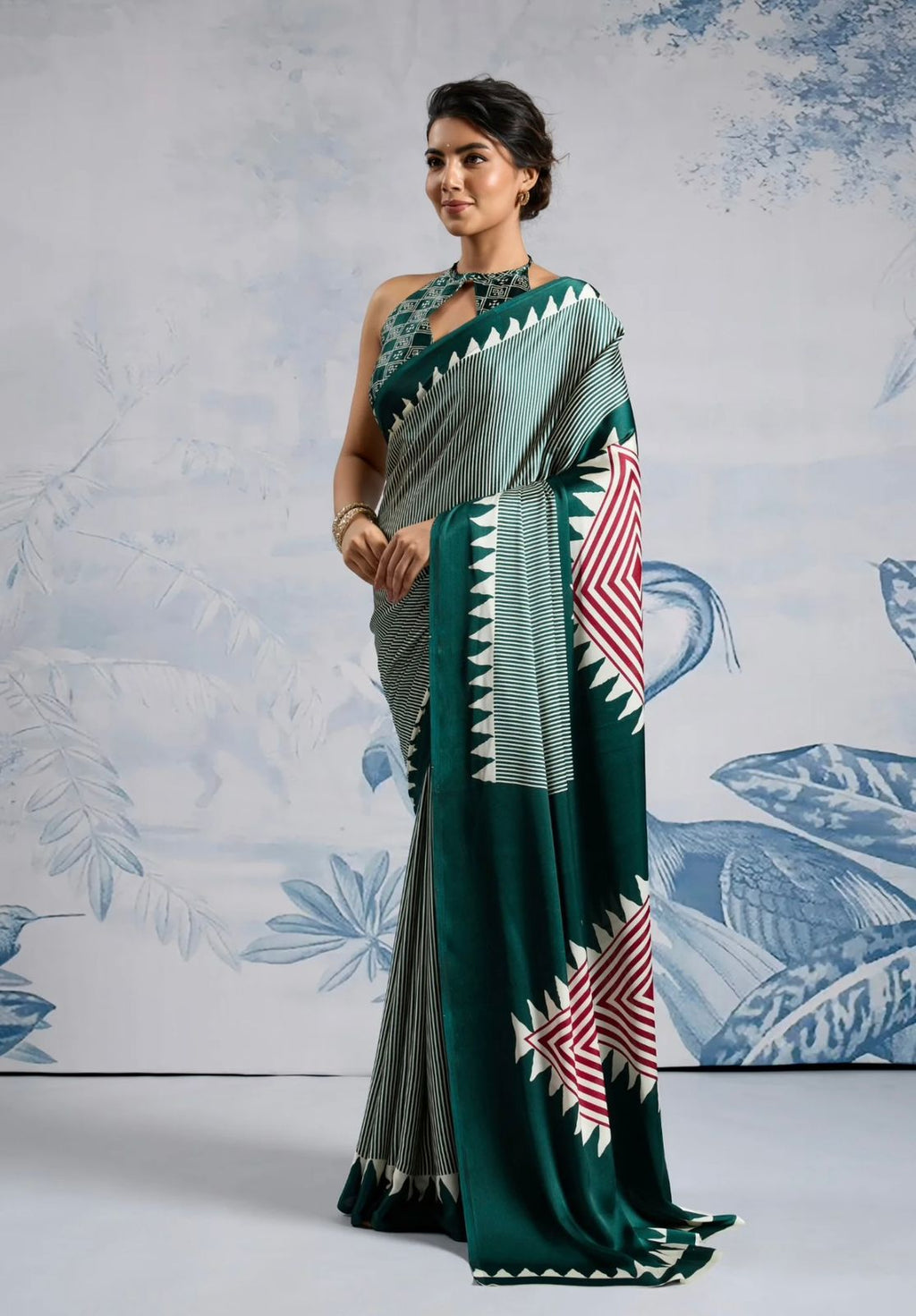 Model Silk Digital Print Saree with Printed Blouse Piece